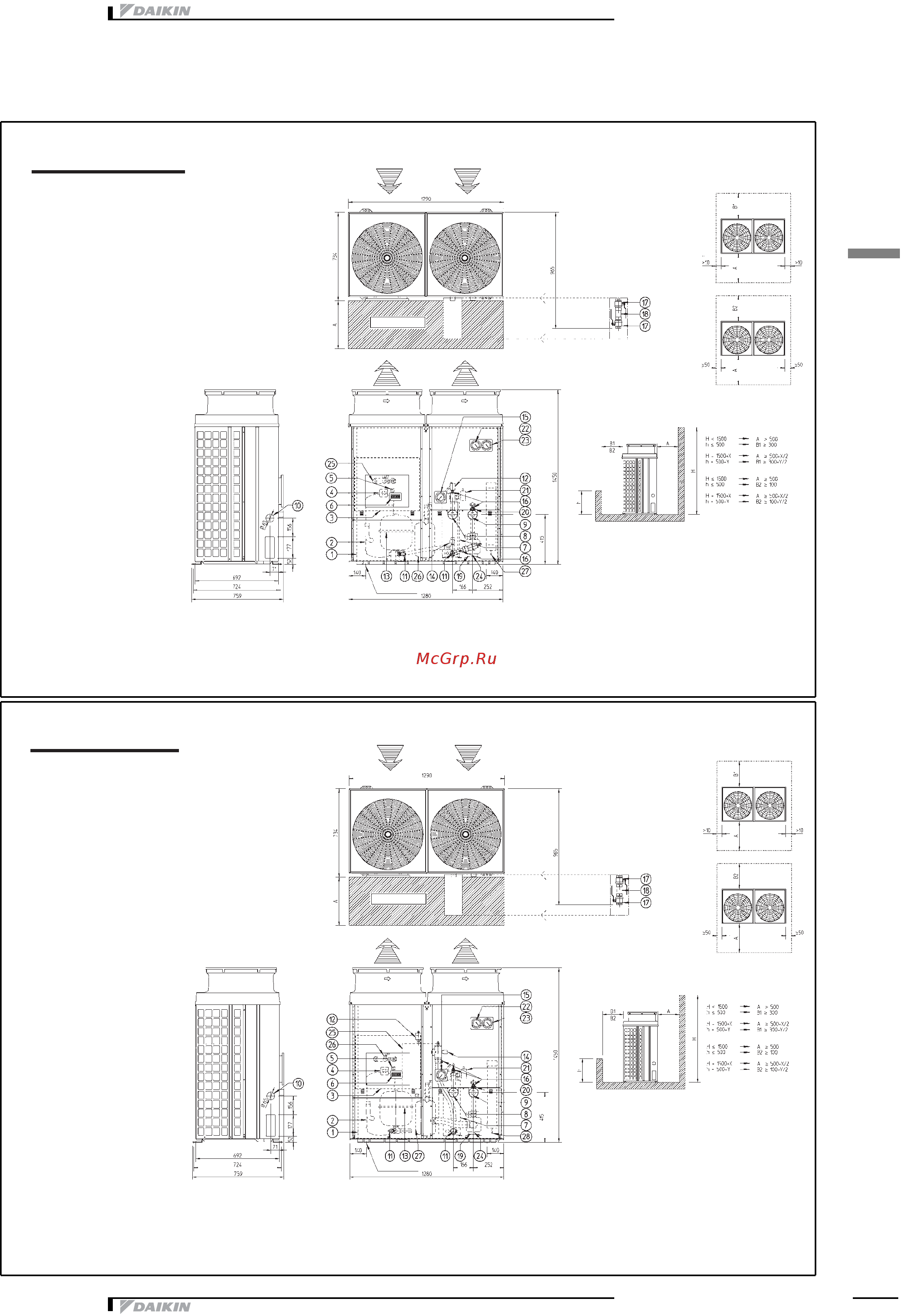 Daikin EUWAB8KBZ [25/43] Размерные чертежи