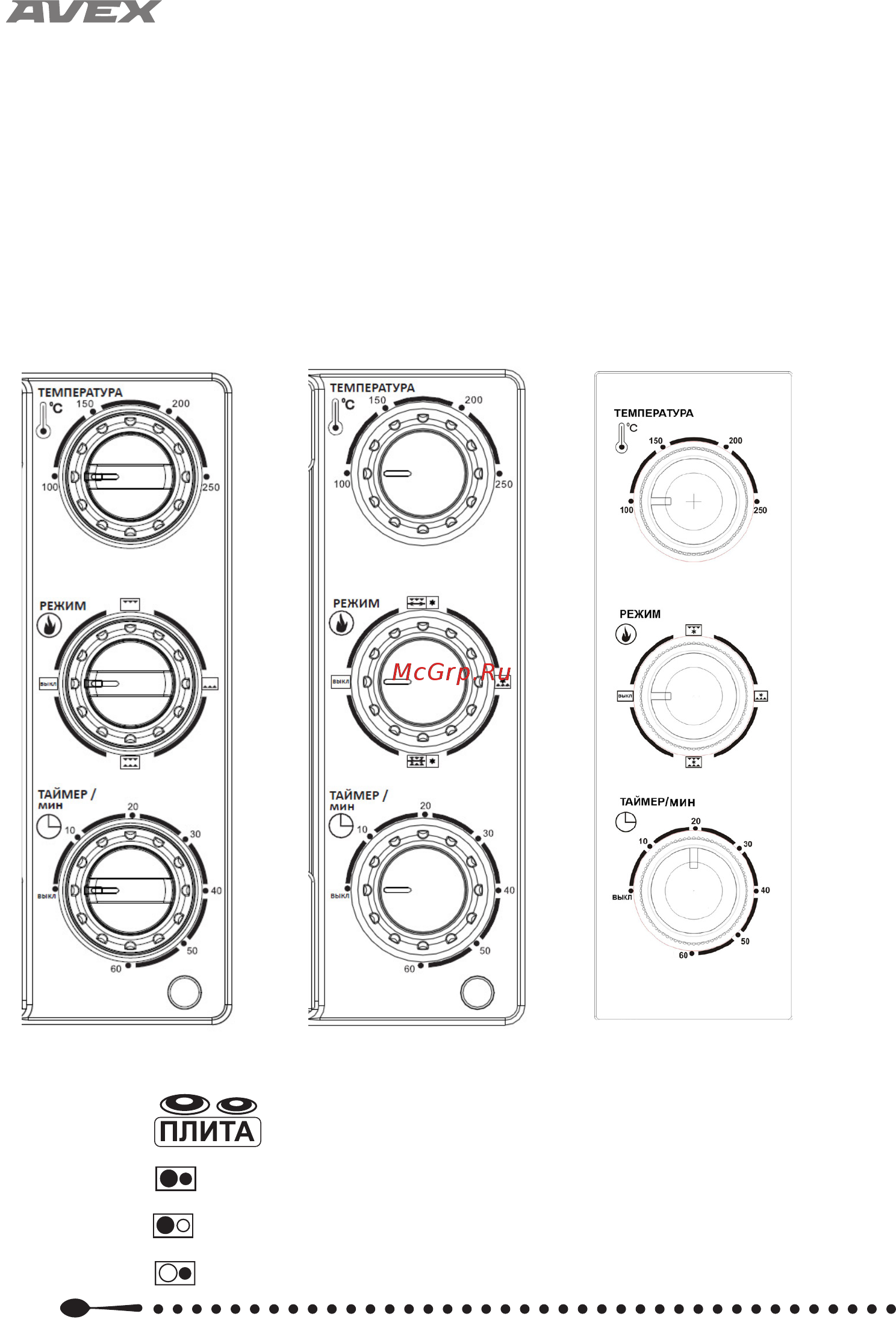Avex TR 450 WСL [11/26] Панель управления электрической духовки