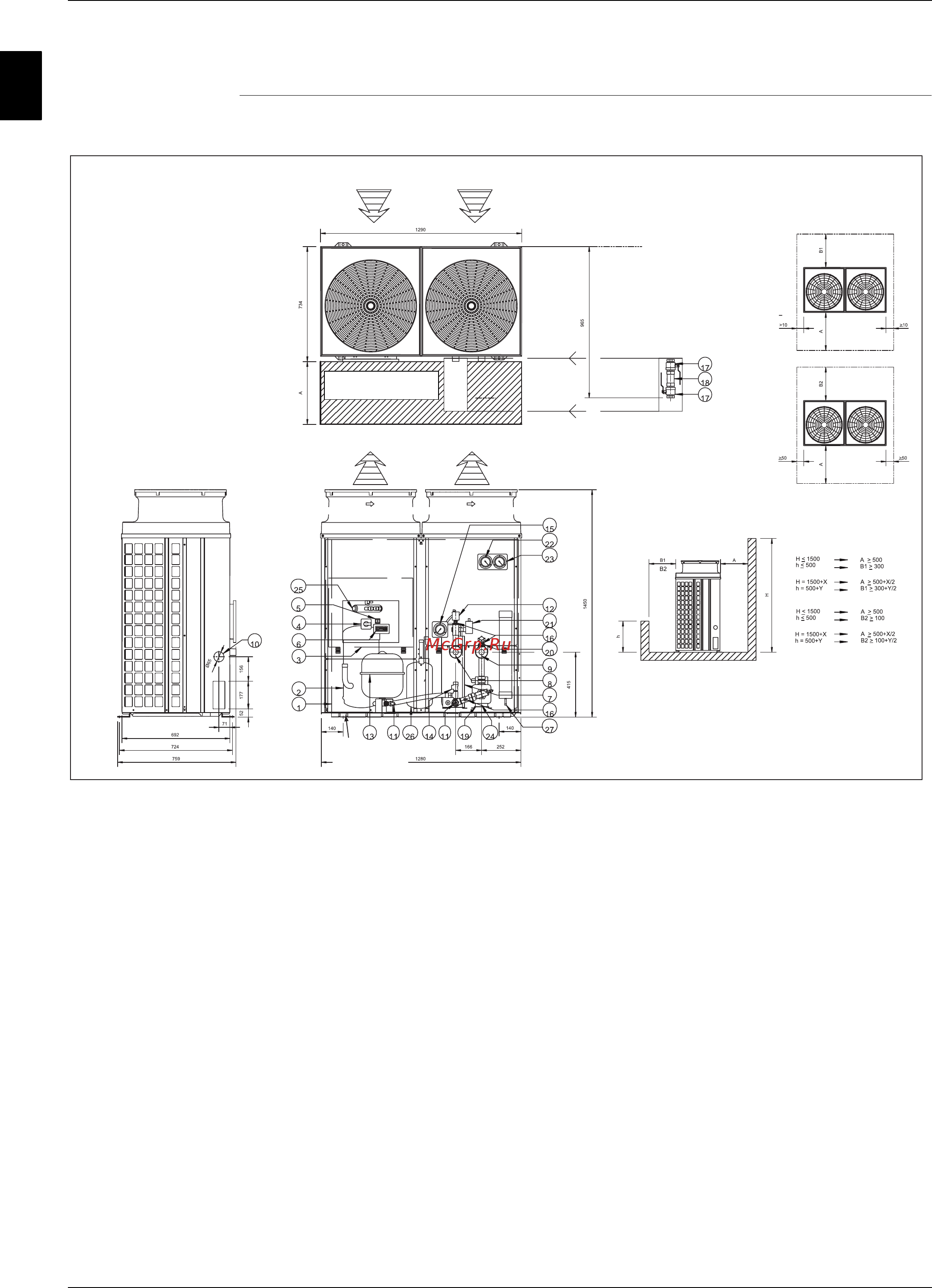 Daikin EUWAN12KAZW1 [59/214] Чертеж общего вида euwap10 12kazw1 euwyp10 12kazw1