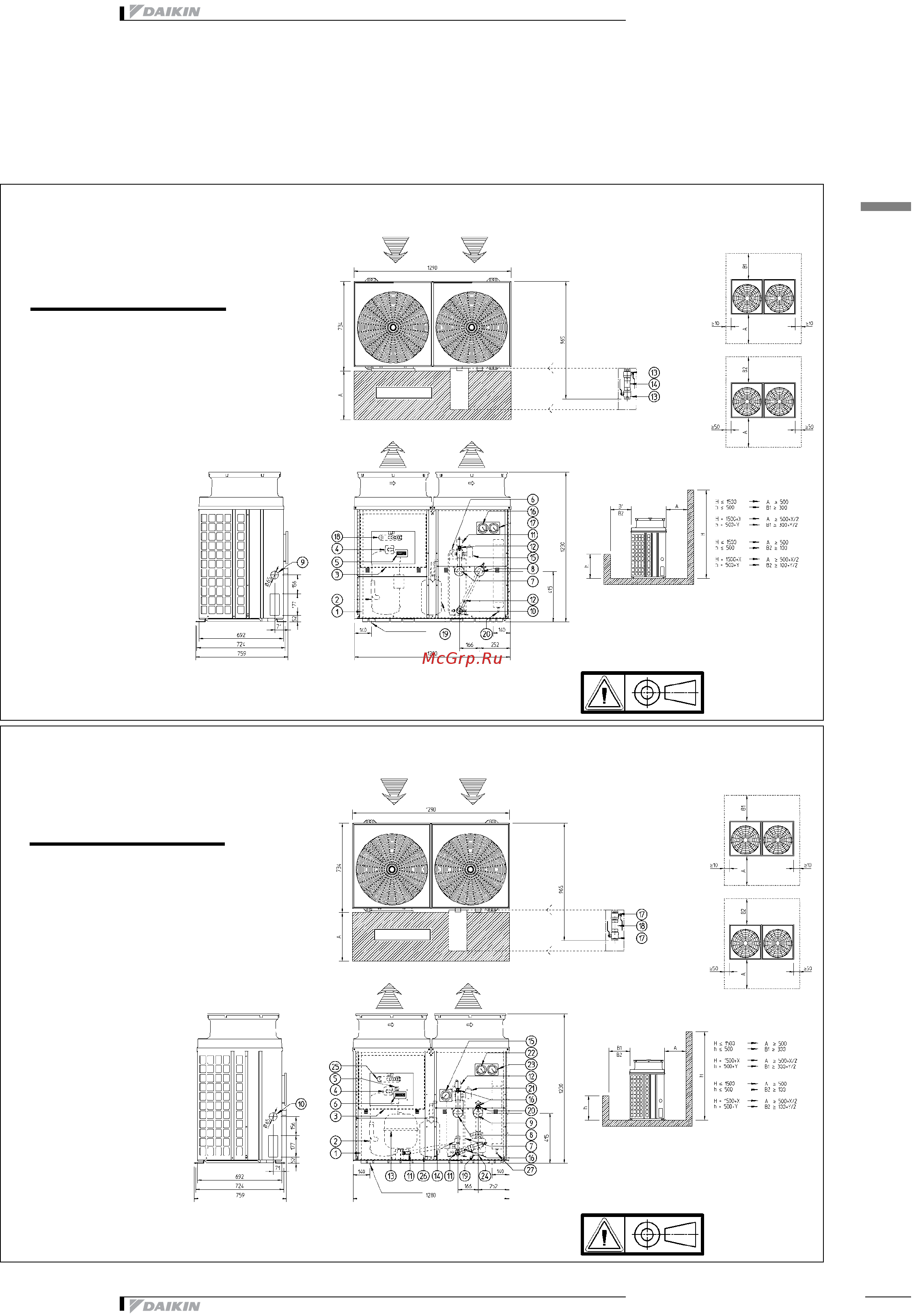 Daikin EUWYN8KAZW1 [23/43] Чертеж в масштабе и центр тяжести