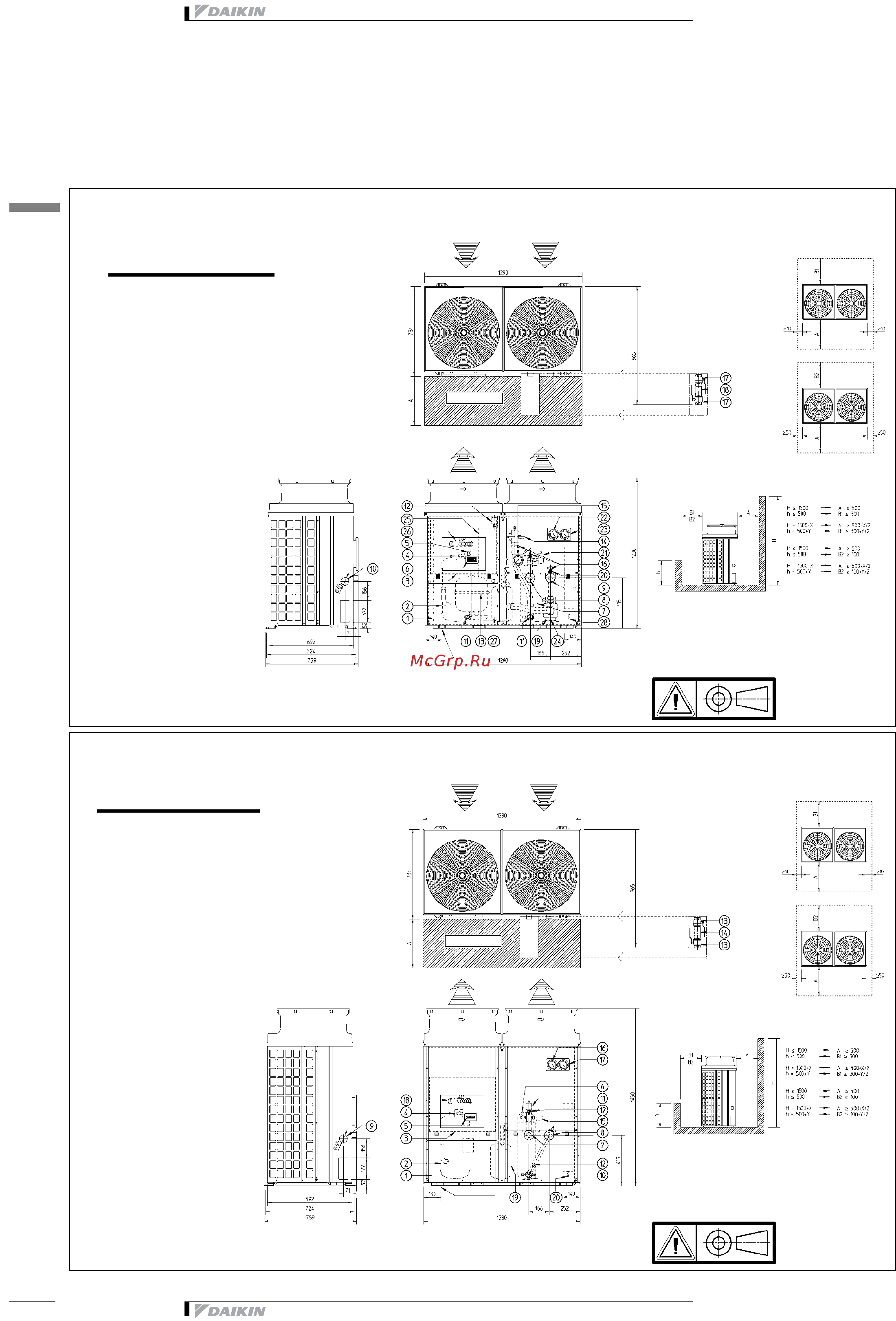 Daikin EUWYN8KAZW1 [24/43] Чертеж в масштабе и центр тяжести