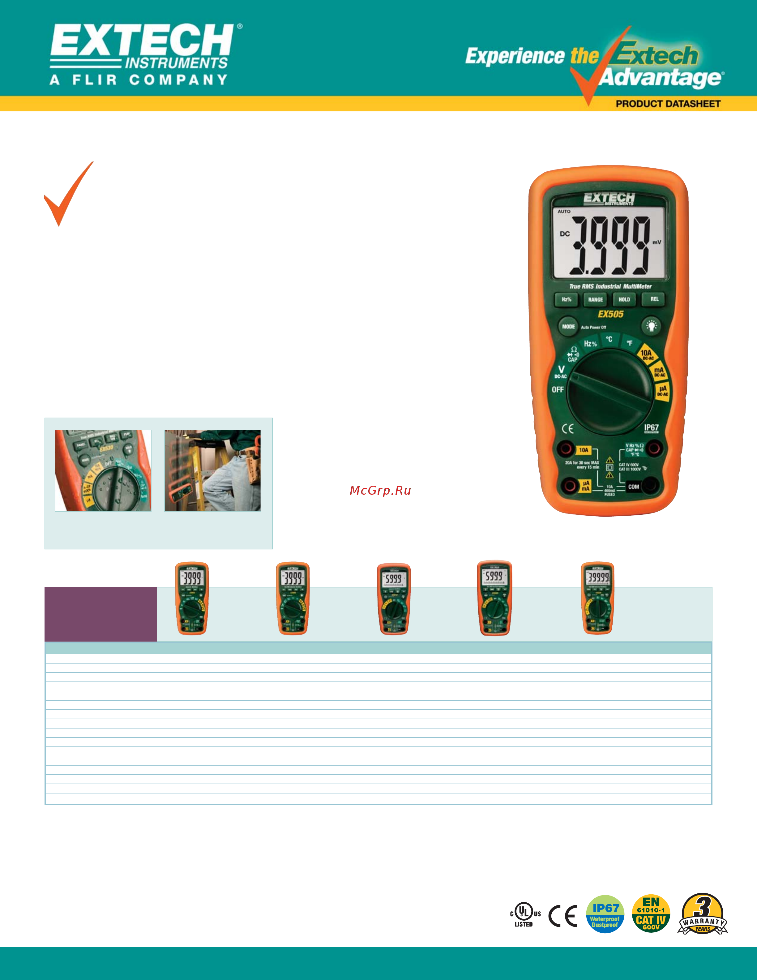 EXTECH EX503 Технические характеристики онлайн