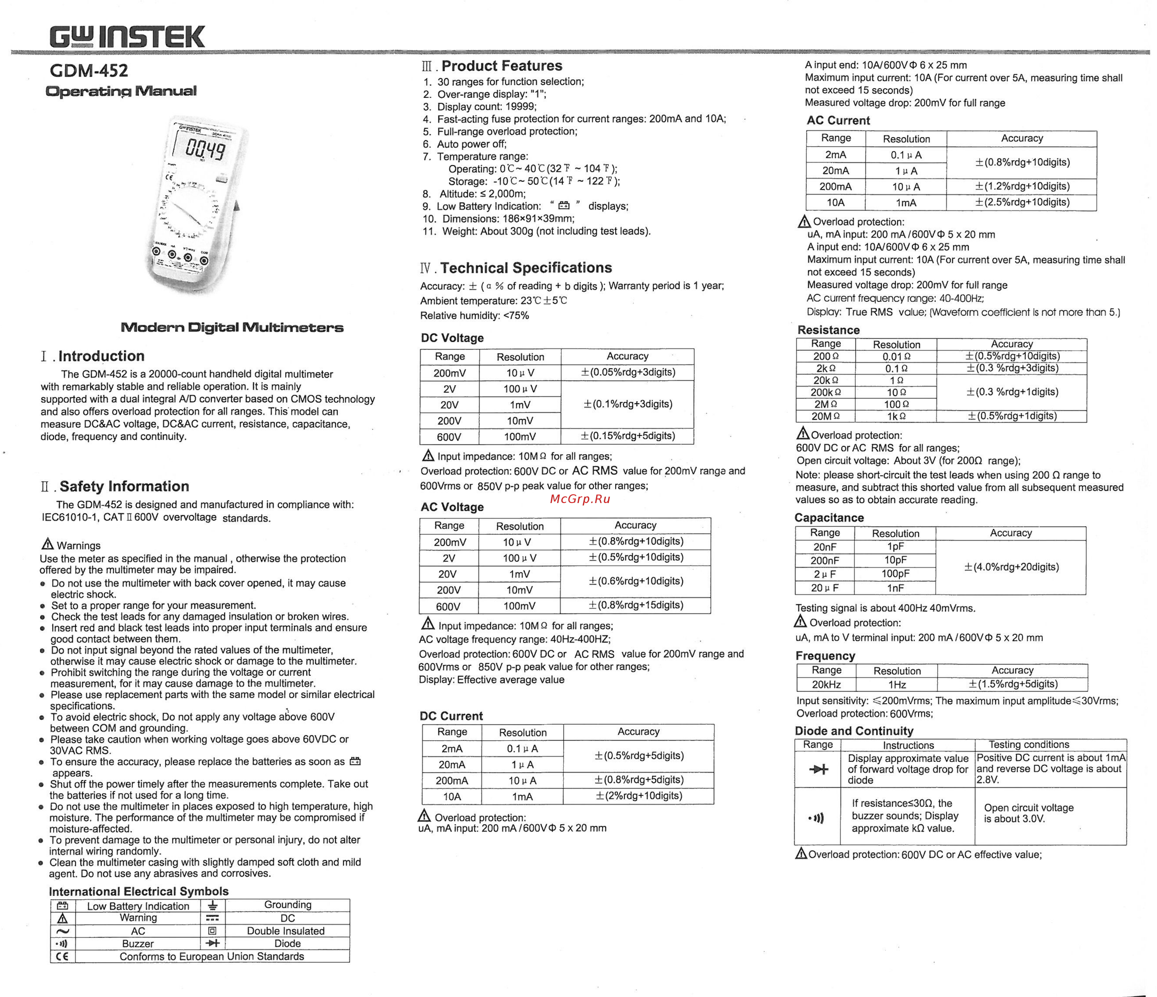 GW INSTEK GDM-452 Расширенная инструкция онлайн