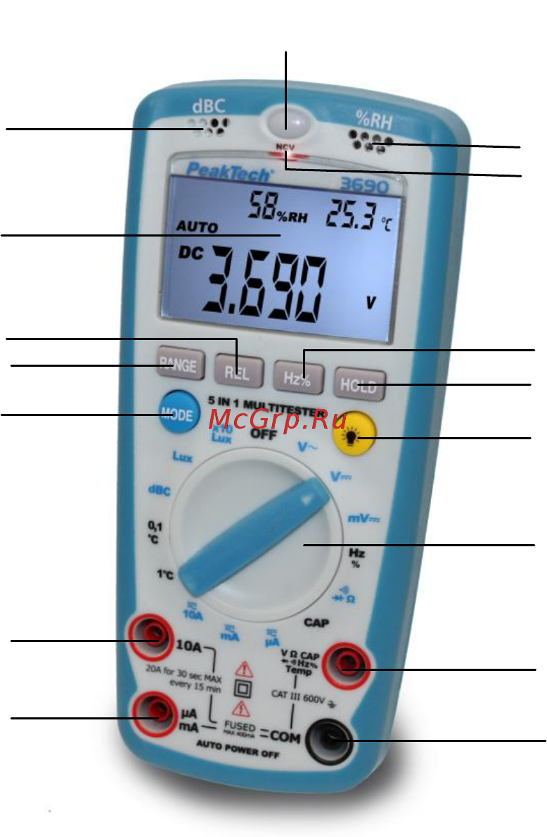 PEAKTECH PKT-P3690 [8/57] Anschlüsse und bedienelemente
