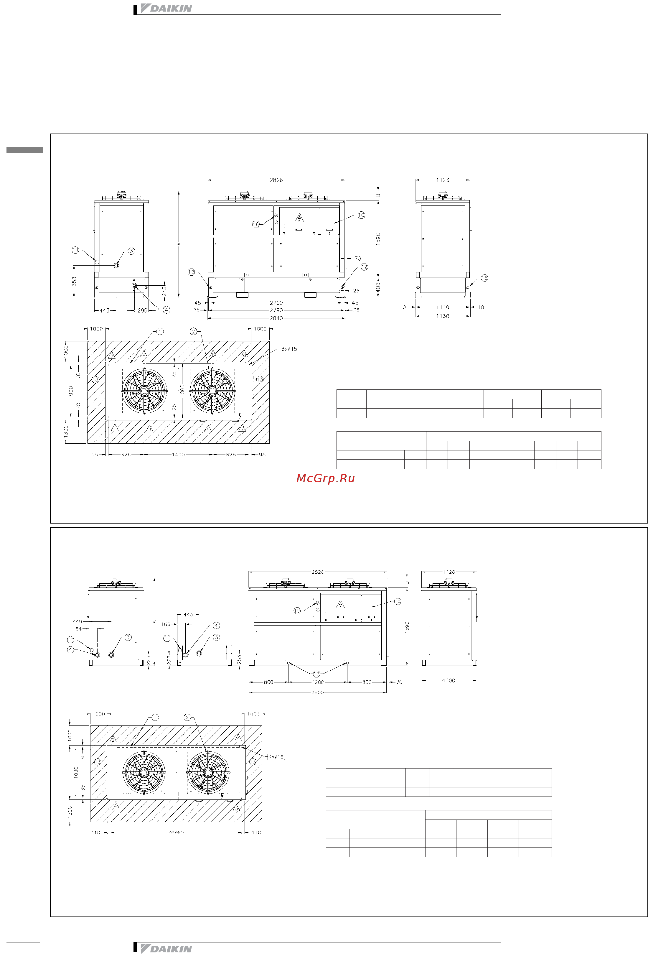 Daikin EUWY030BZ6Y [22/52] Dimensional drawing centre of gravity