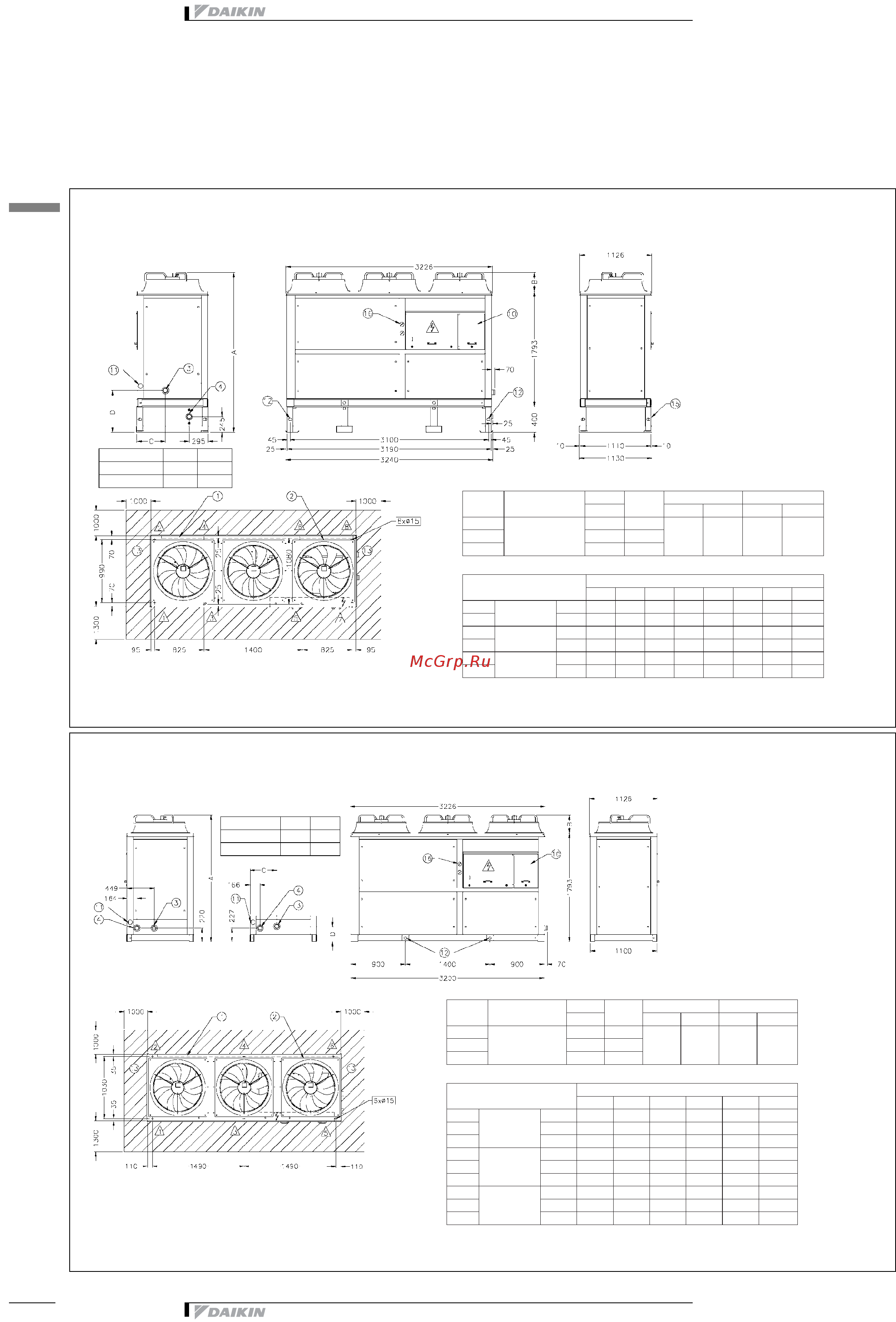 Daikin EUWY049BZ6Y [24/52] Dimensional drawing centre of gravity