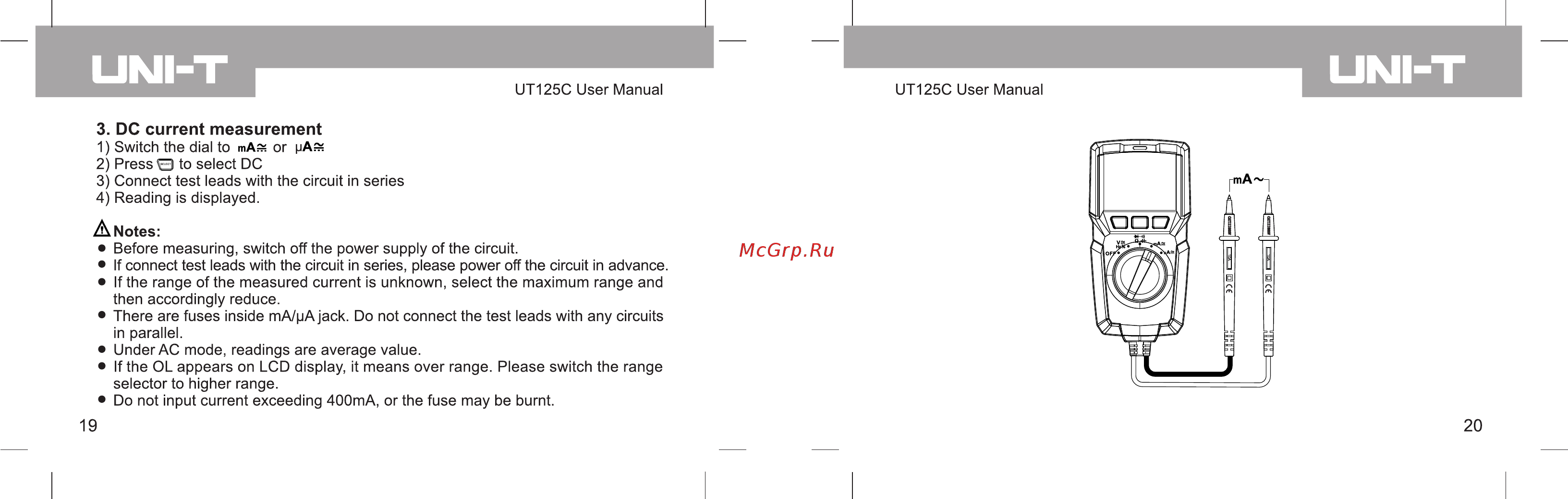 Uni-T UT125C [11/19] Dc current measurement