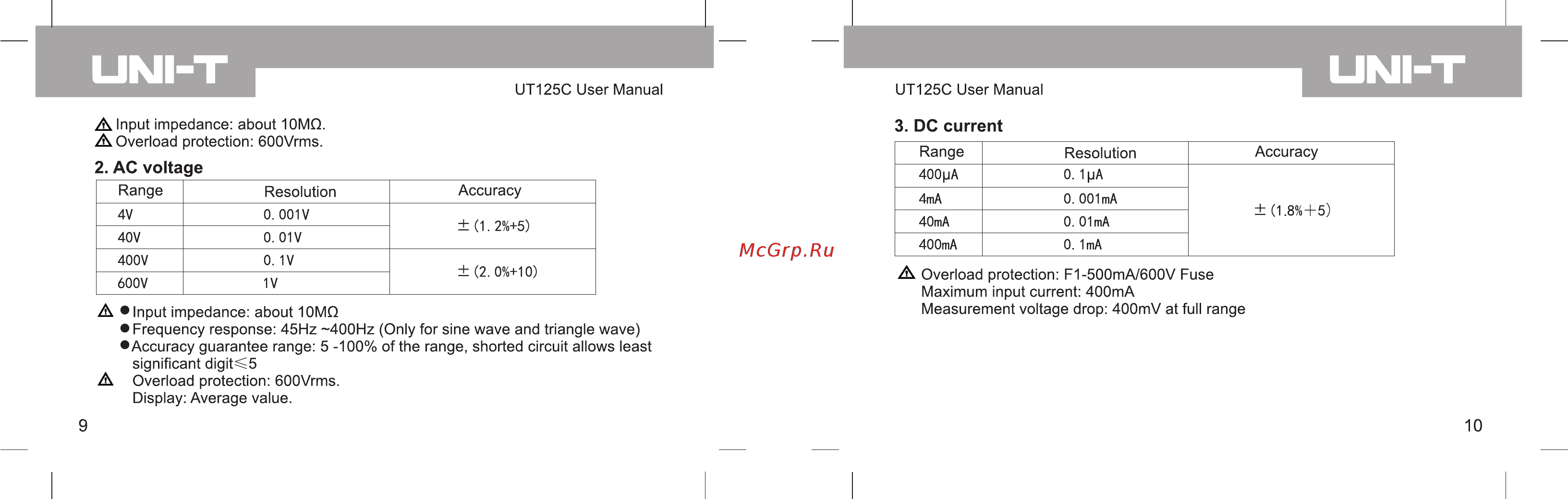 Uni-T UT125C [6/19] Ac voltage