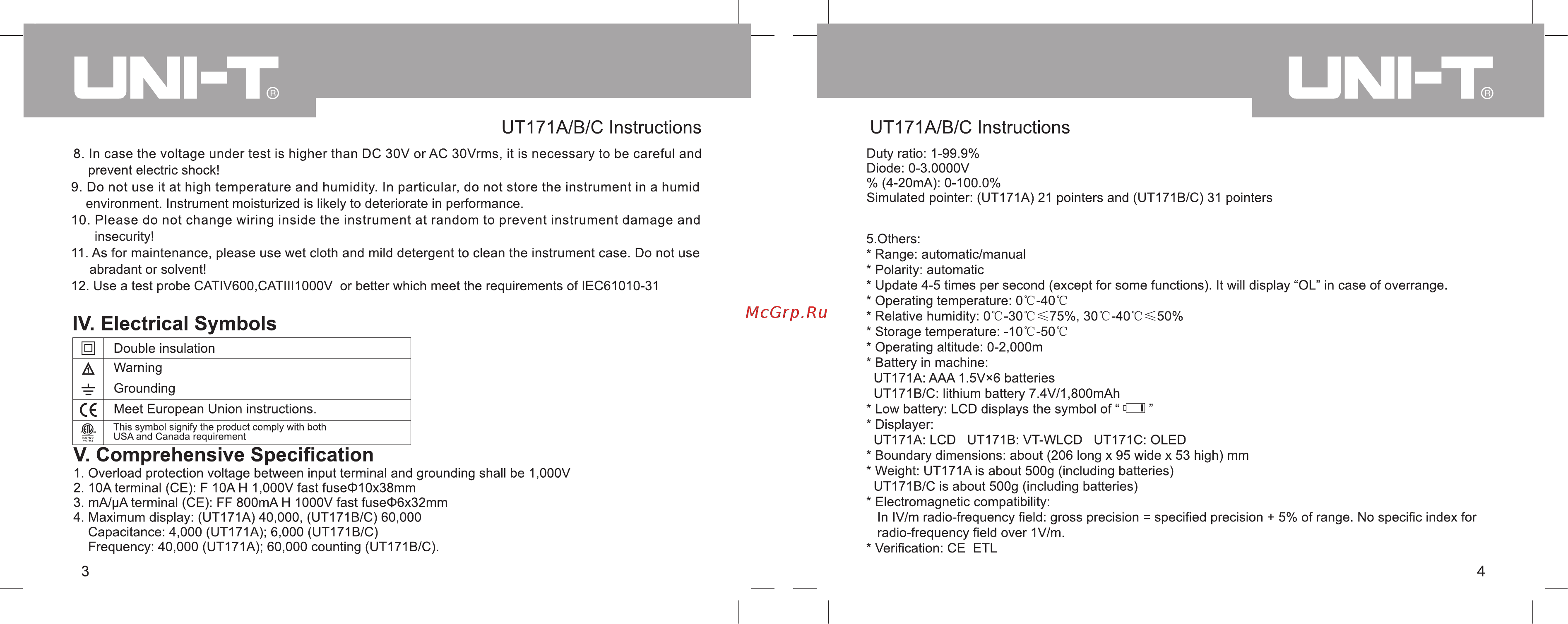 Uni-T UT171A [4/20] Iv electrical symbols