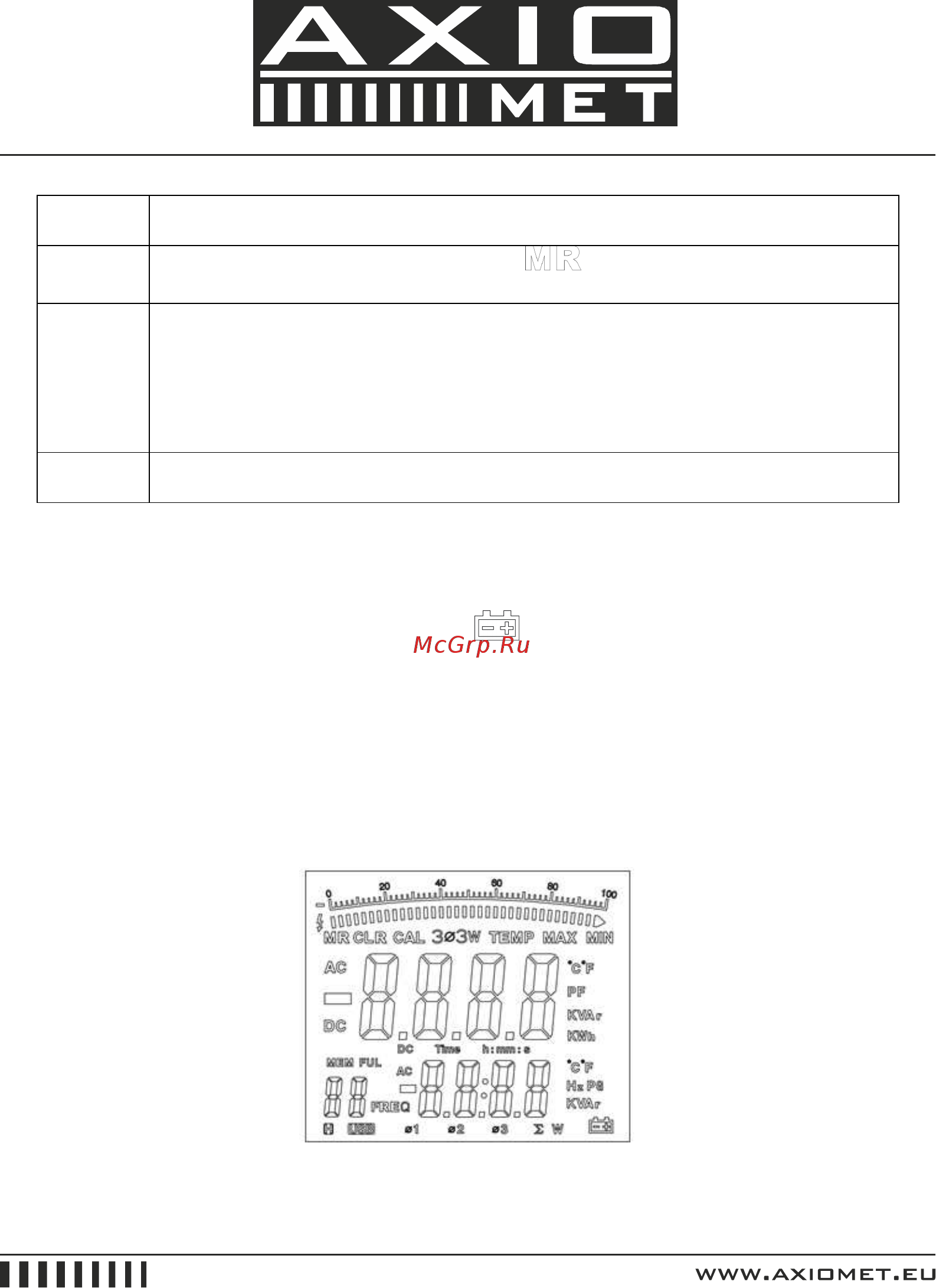 AXIOMET AX-3550 [4/12] Display symbols