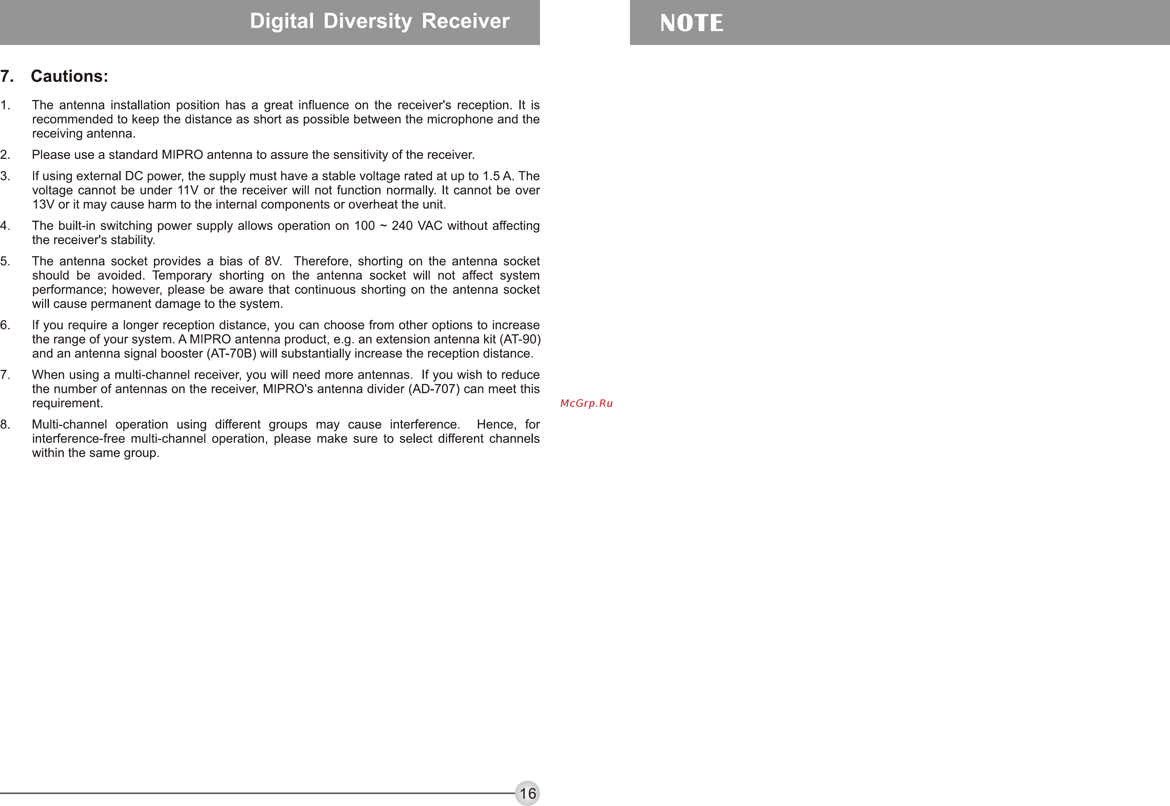 Mipro ACT82 [11/11] Digital diversity receiver
