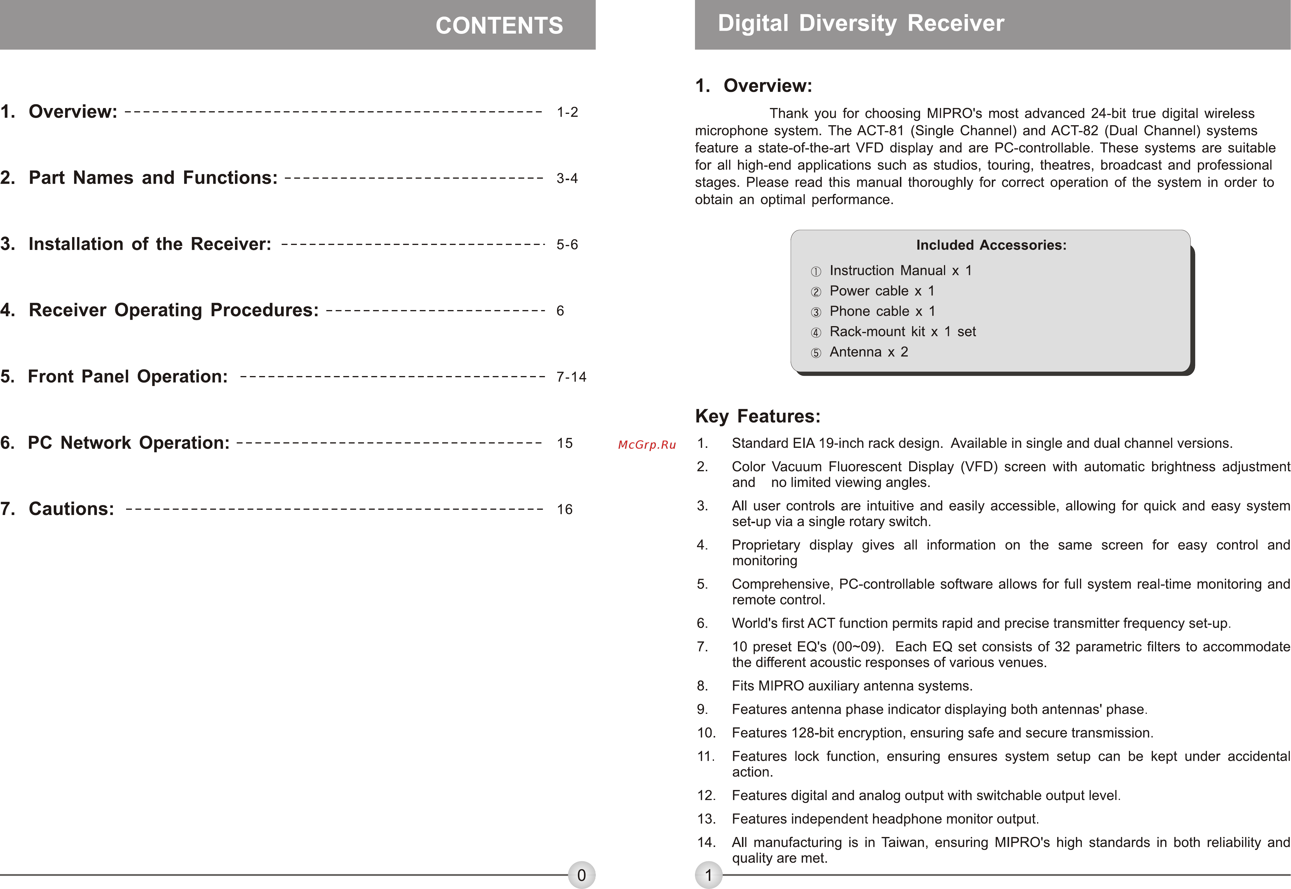 Mipro ACT82 [3/11] Contents digital diversity receiver