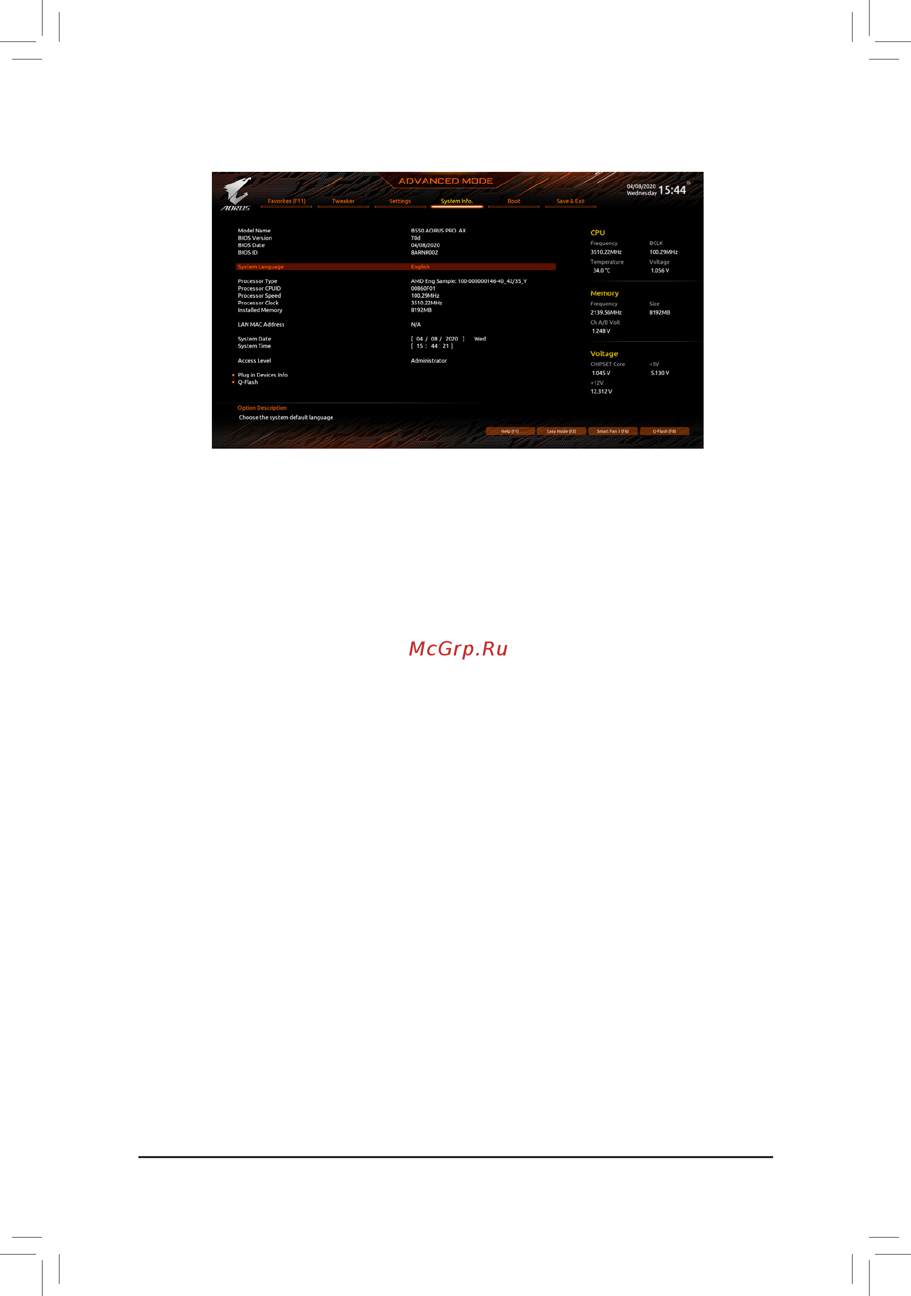Gigabyte B550 AORUS PRO AX [34/48] 6 system info