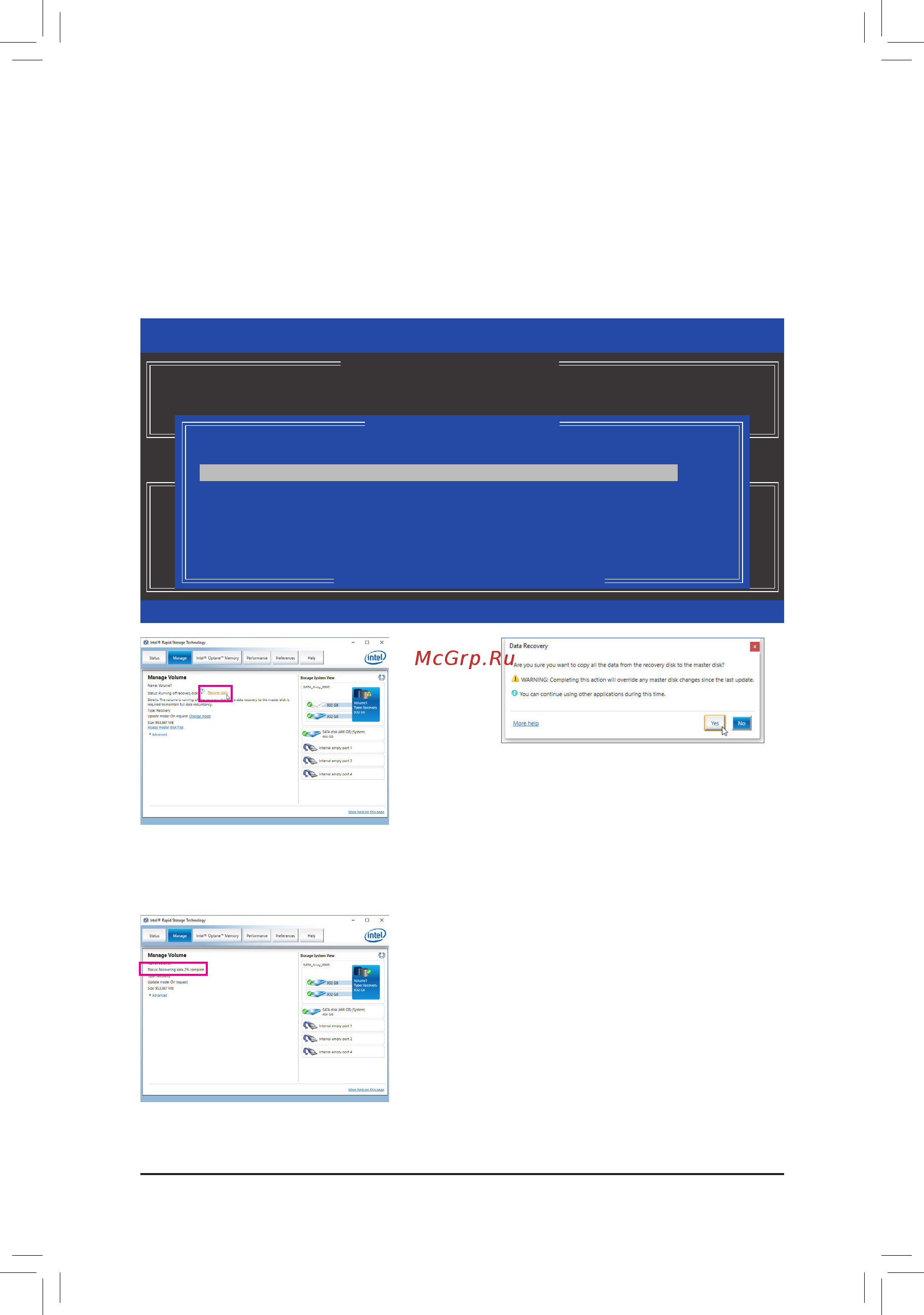 Gigabyte Z490 AORUS XTREME WATERFORCE [81/120] Raidconfigurationutility onthe recovery volumes options menu select enable only recovery disk to show the recovery drive in theoperatingsystem followtheon screeninstructionstocompleteandexittheraidconfigurationutility