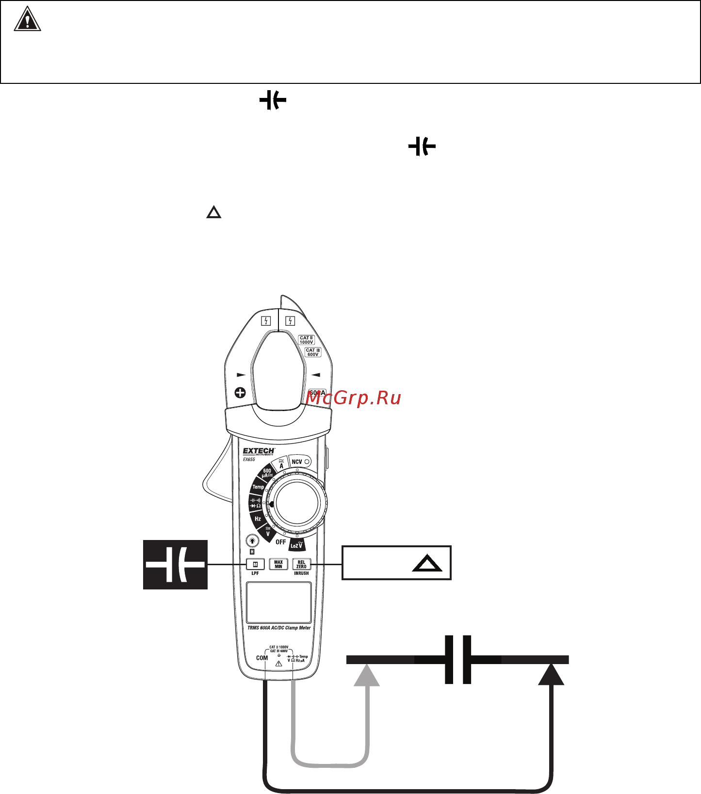 EXTECH EX655 [23/35] Capacitance measurements