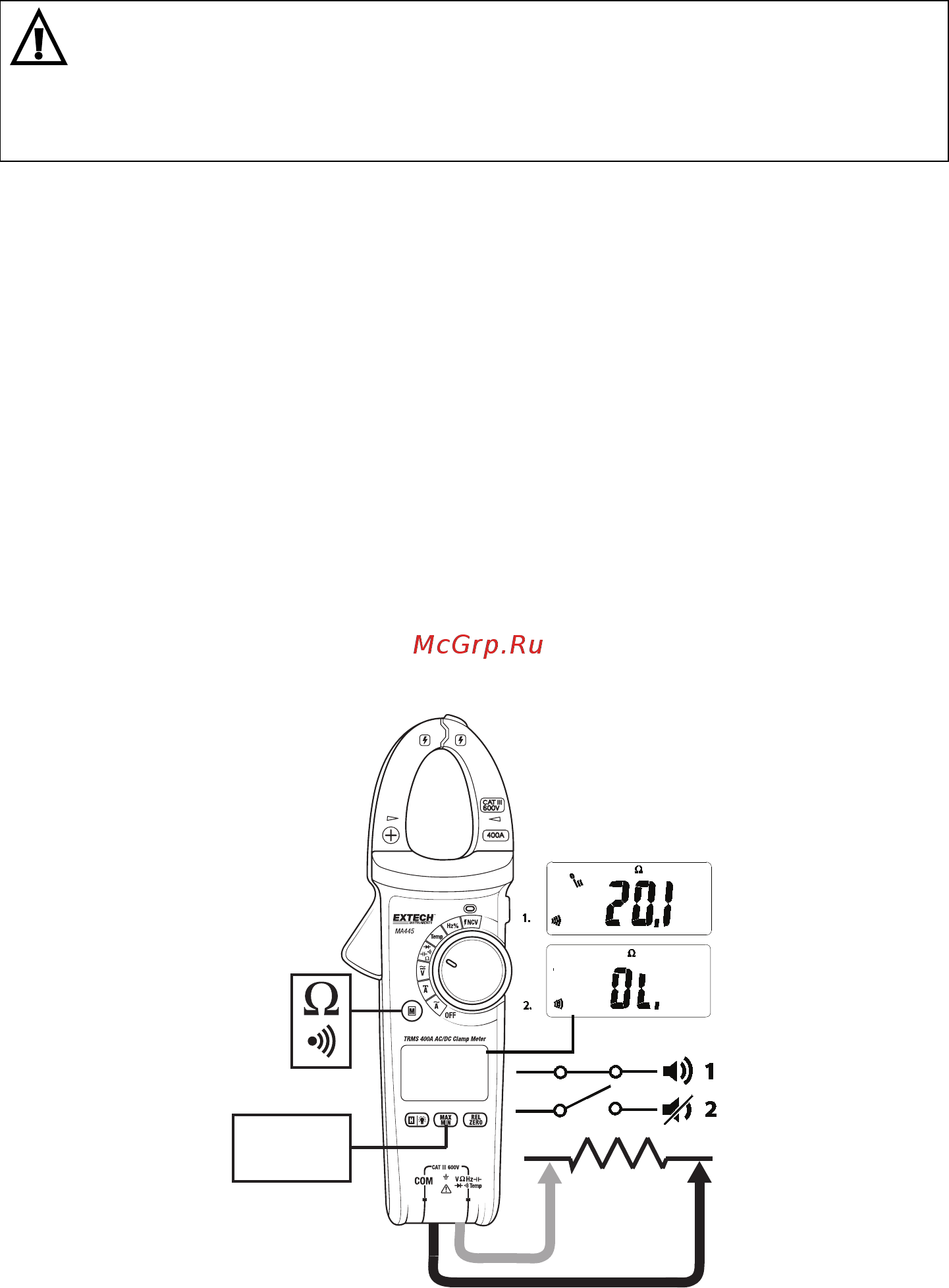 EXTECH MA140 [11/21] Fig 7 resistance and continuity measurements