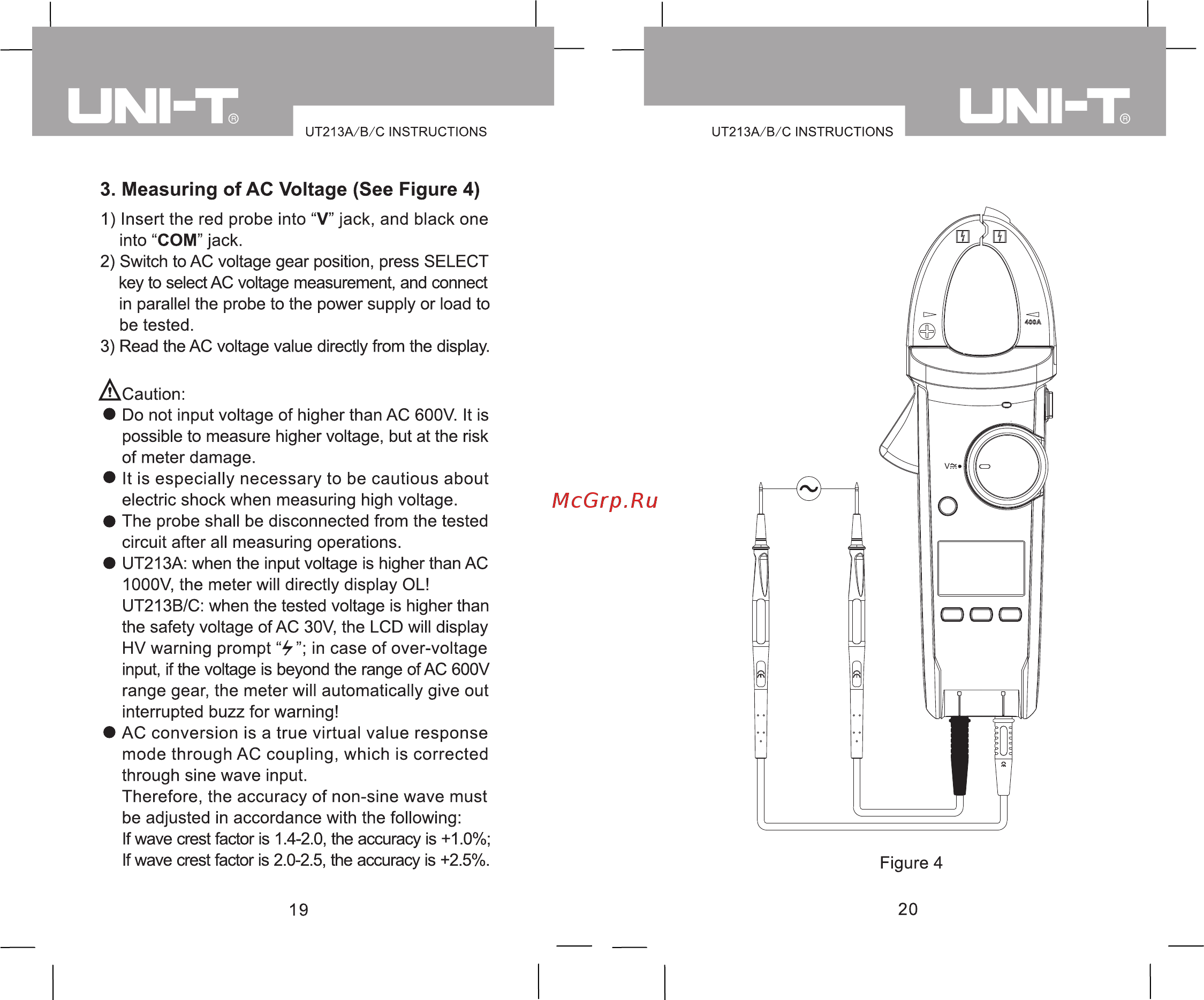 Uni-T UT213A [12/20] Measuring of ac voltage see figure 4
