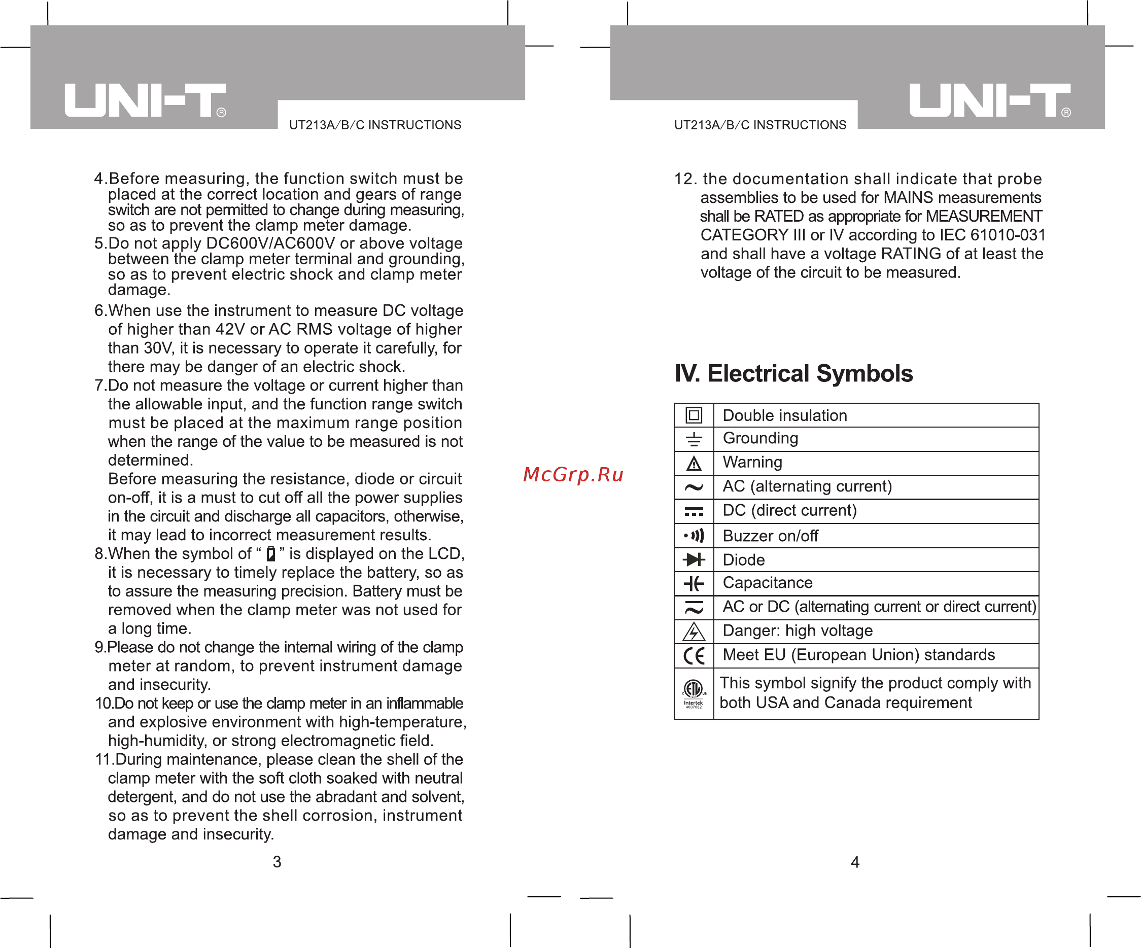 Uni-T UT213A [4/20] Iv electrical symbols