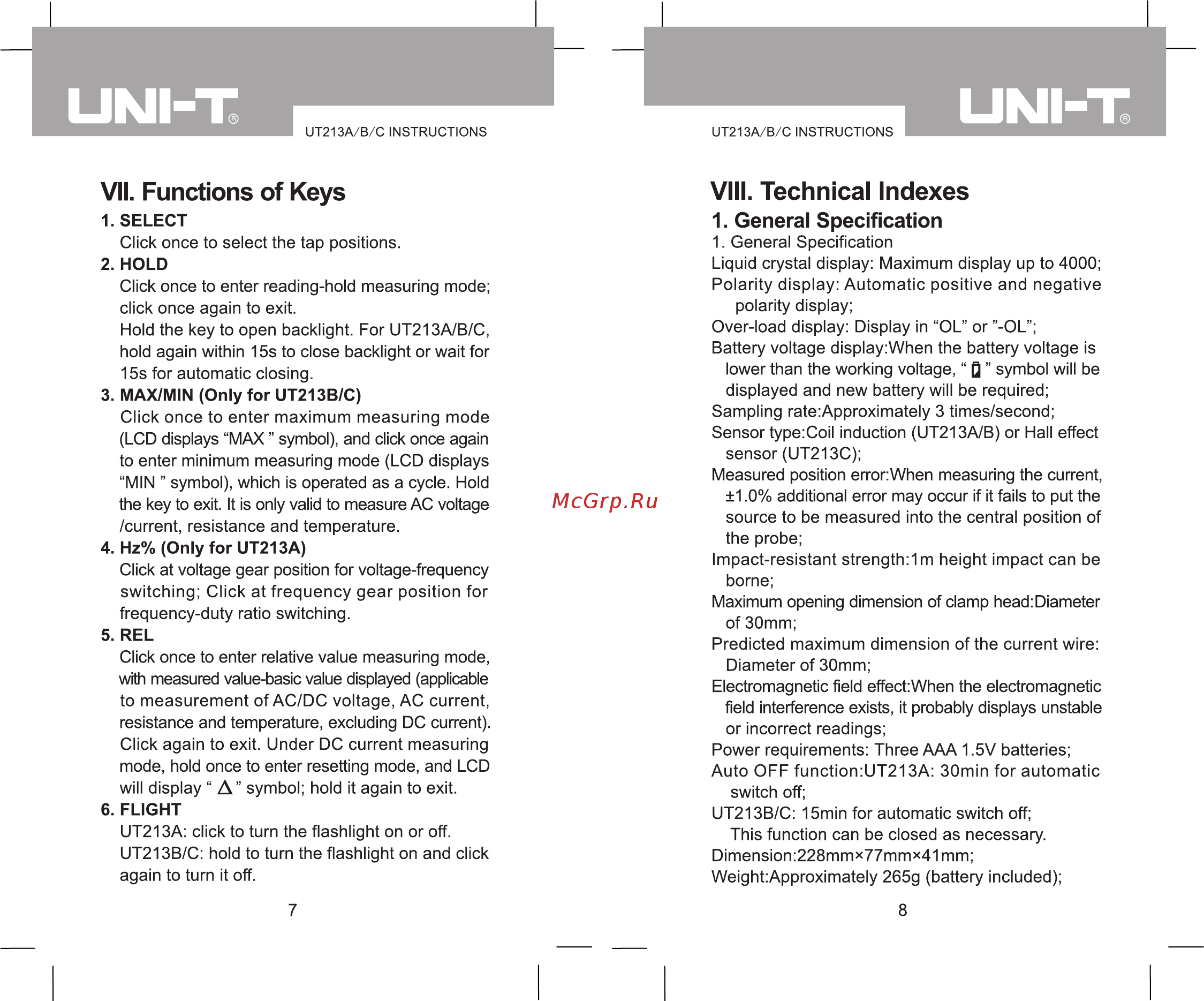 Uni-T UT213A [6/20] Vii functions of keys