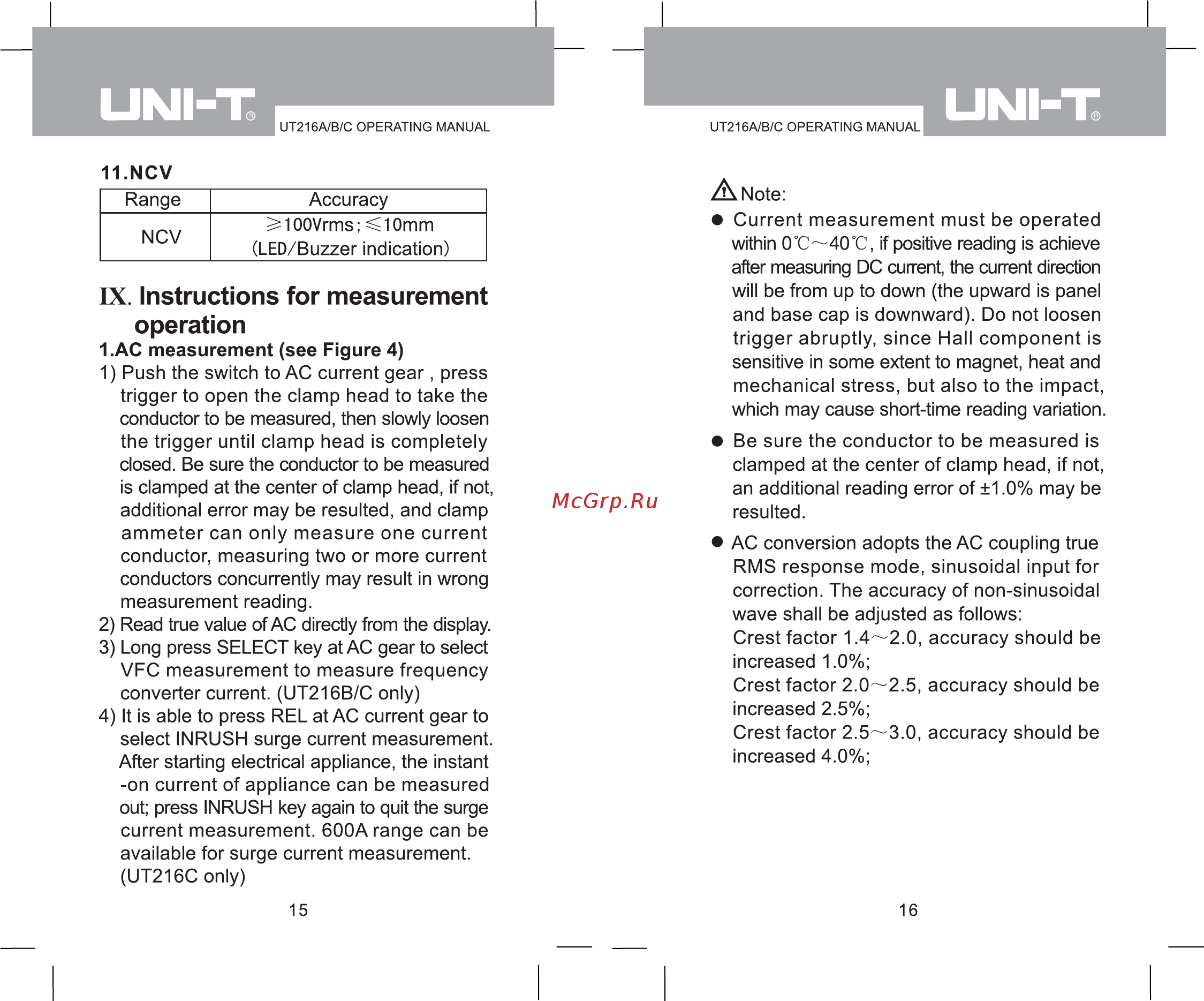 Uni-T UT216D [10/18] Operation