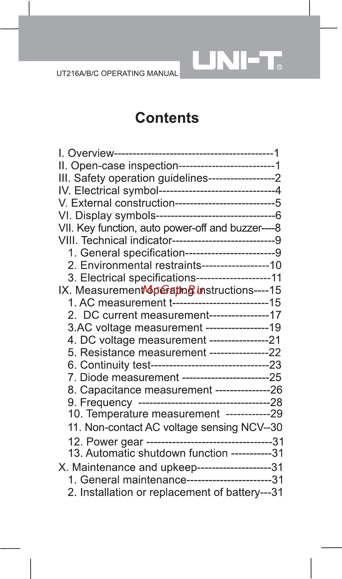 Uni-T UT216C [2/18] Contents
