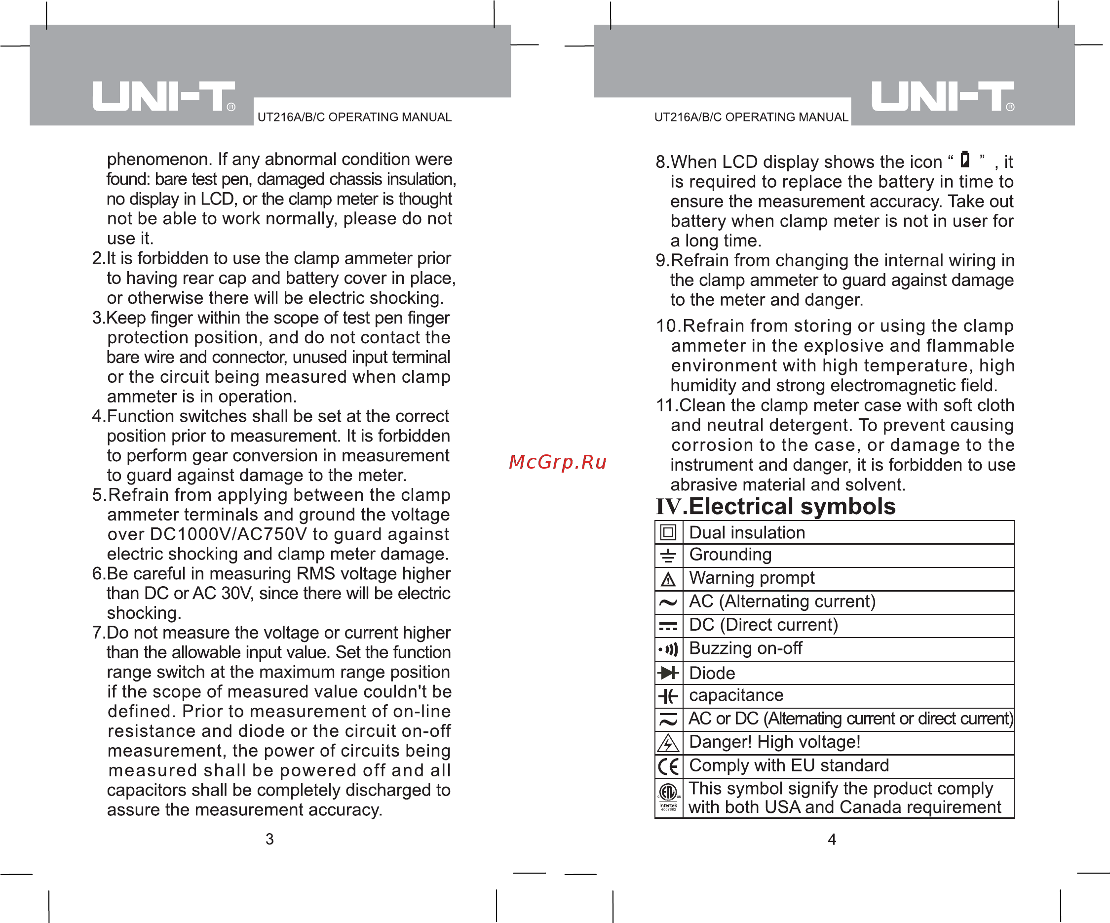 Uni-T UT216C [4/18] Iv eiectrical symbols