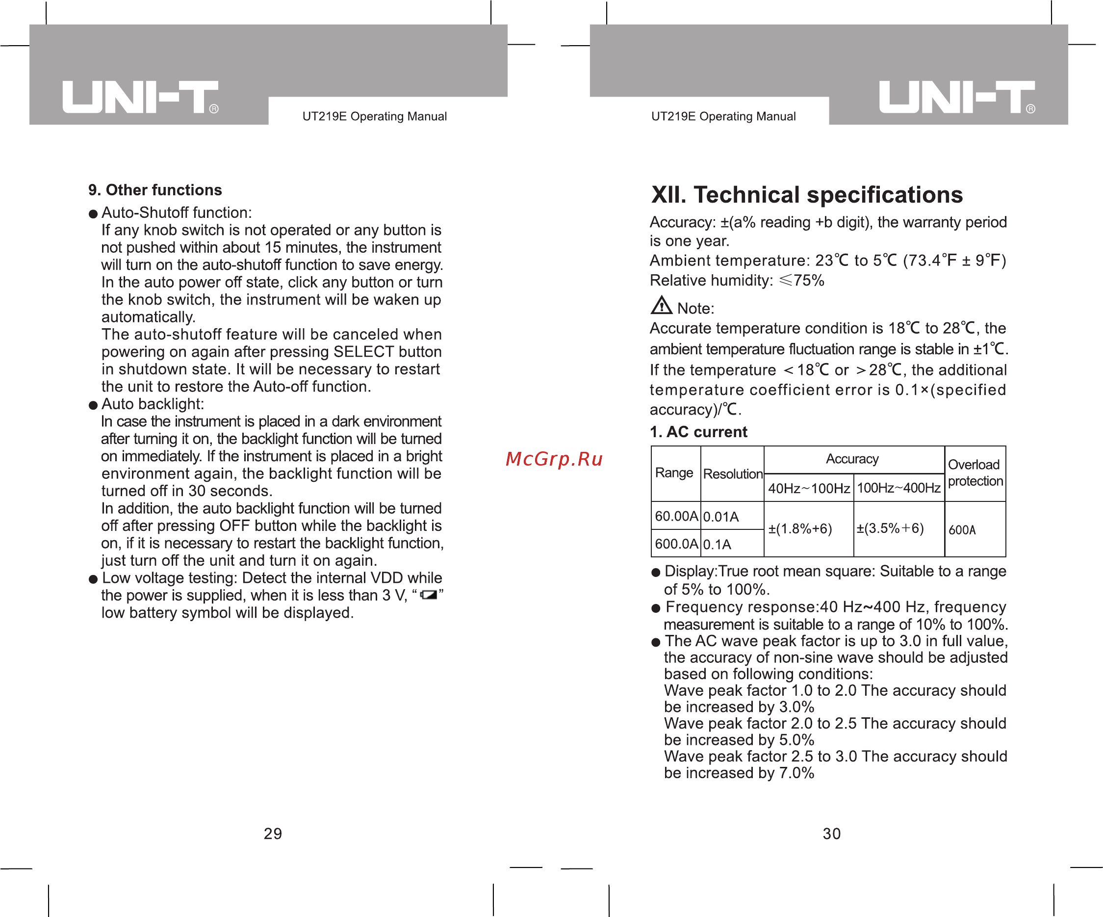 Uni-T UT219M [16/20] Xii technical specifications