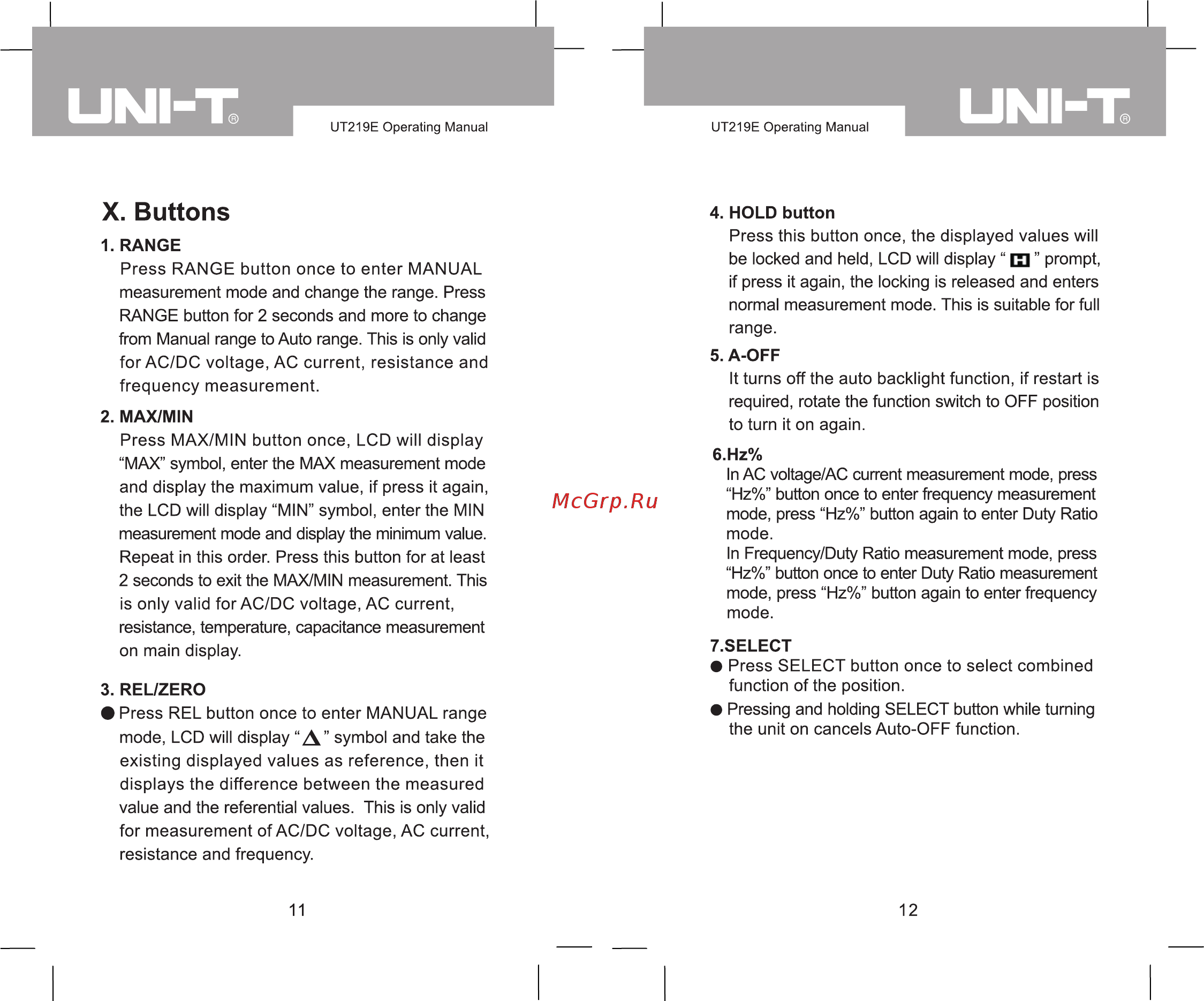 Uni-T UT219M [7/20] X buttons