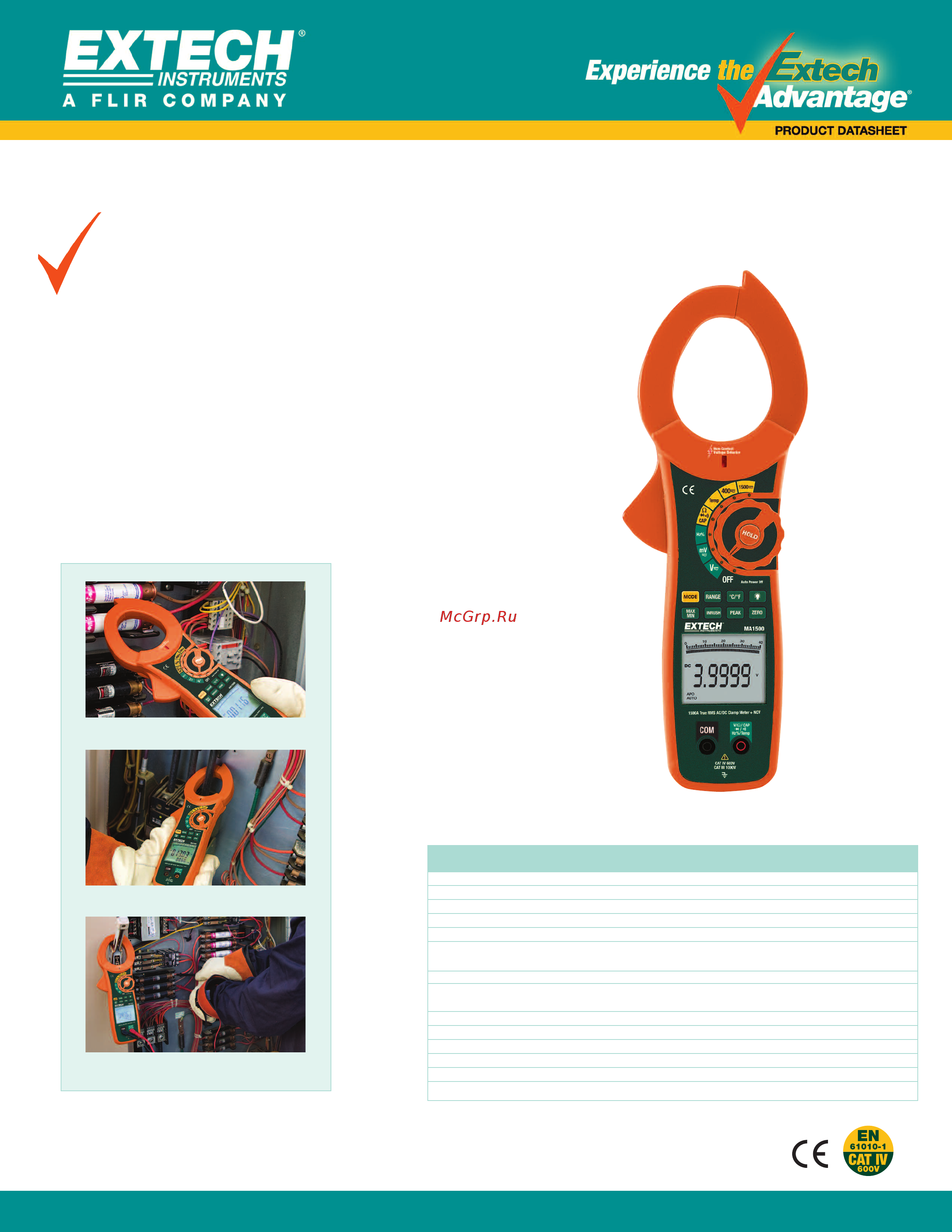 EXTECH MA1500 Data Sheet онлайн