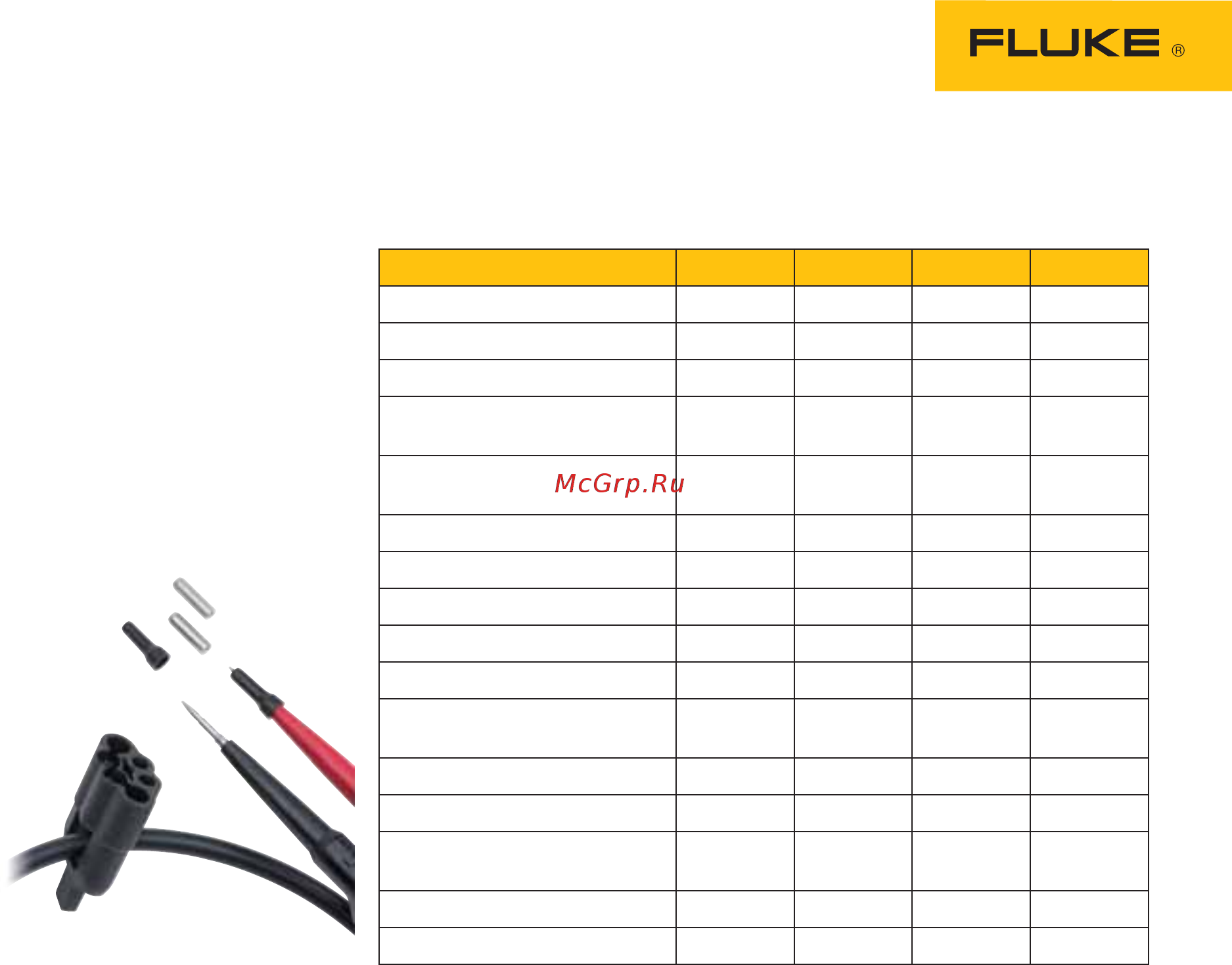 Fluke FLK-T110 [3/4] Selection table