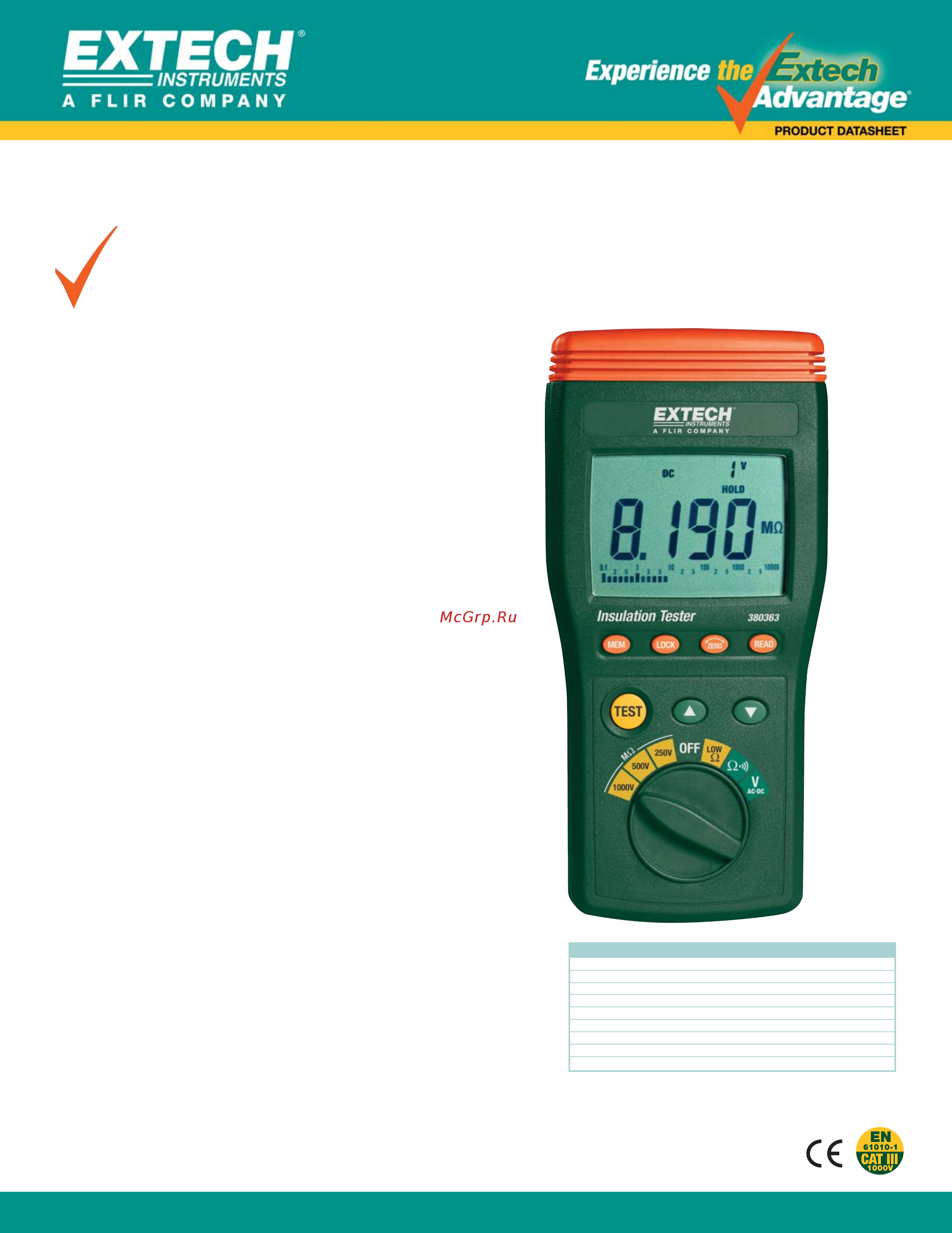 EXTECH EX380363 Data Sheet онлайн