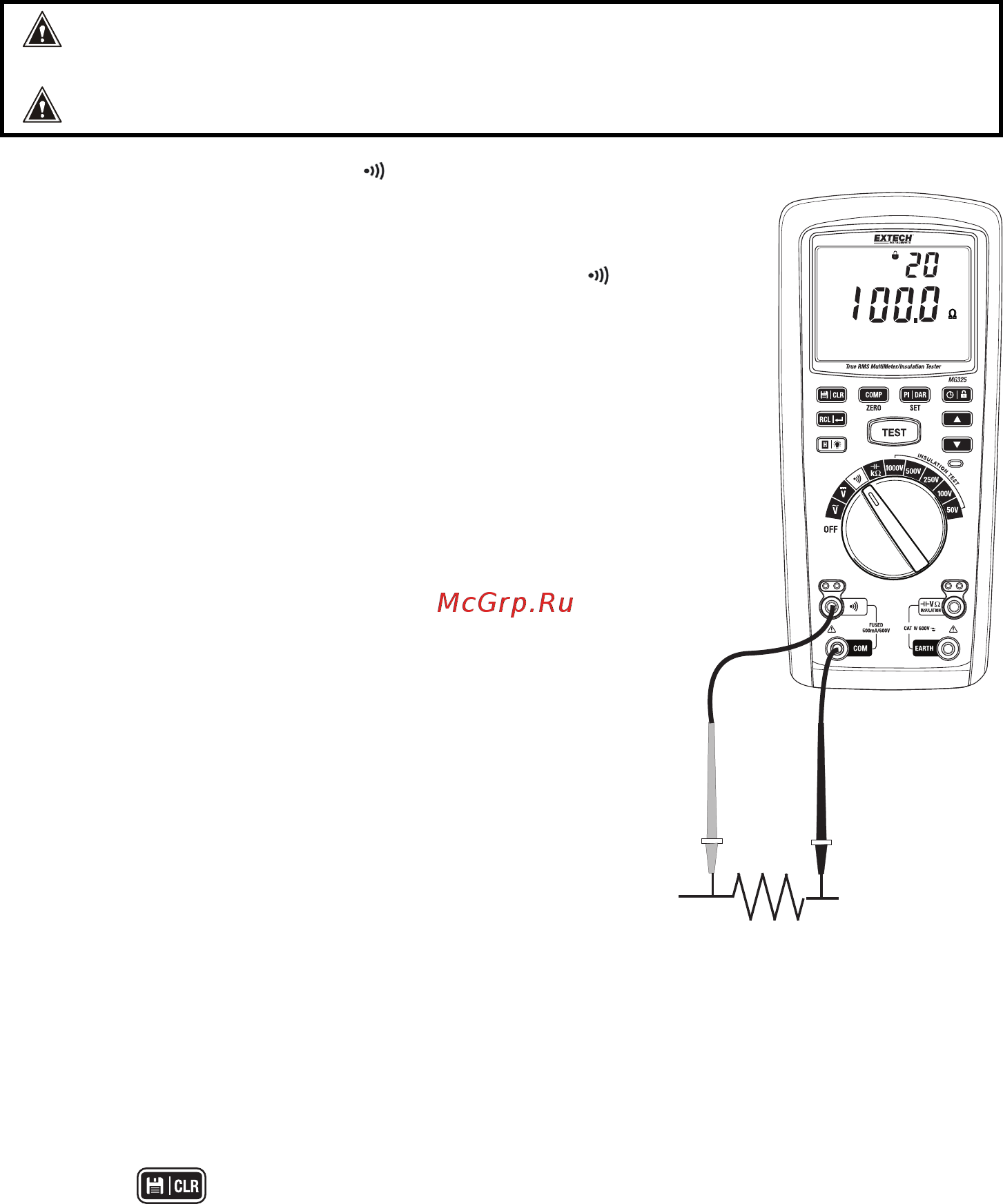 EXTECH MG325 [10/18] Continuity measurements
