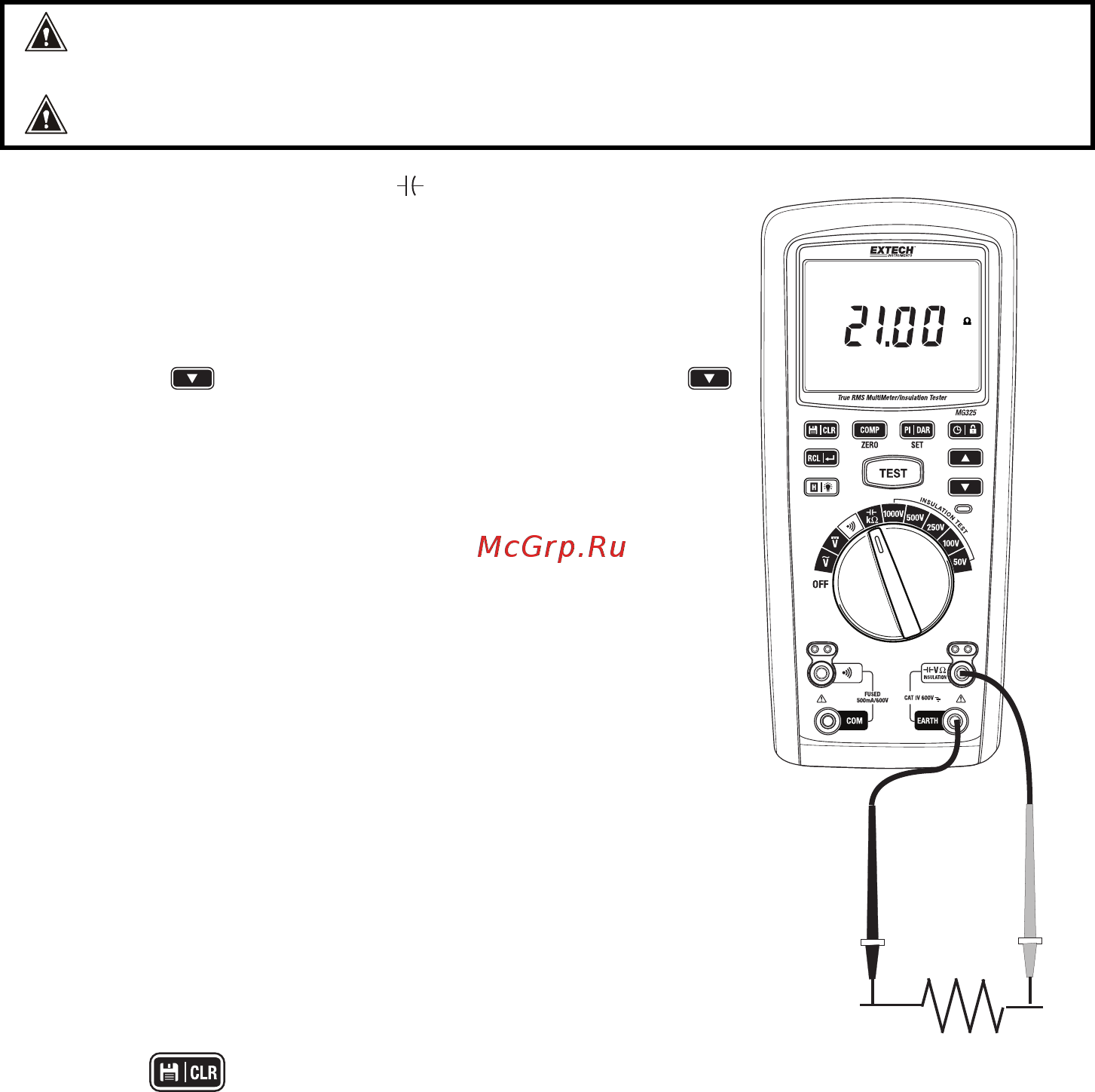 EXTECH MG325 [9/18] Resistance measurements
