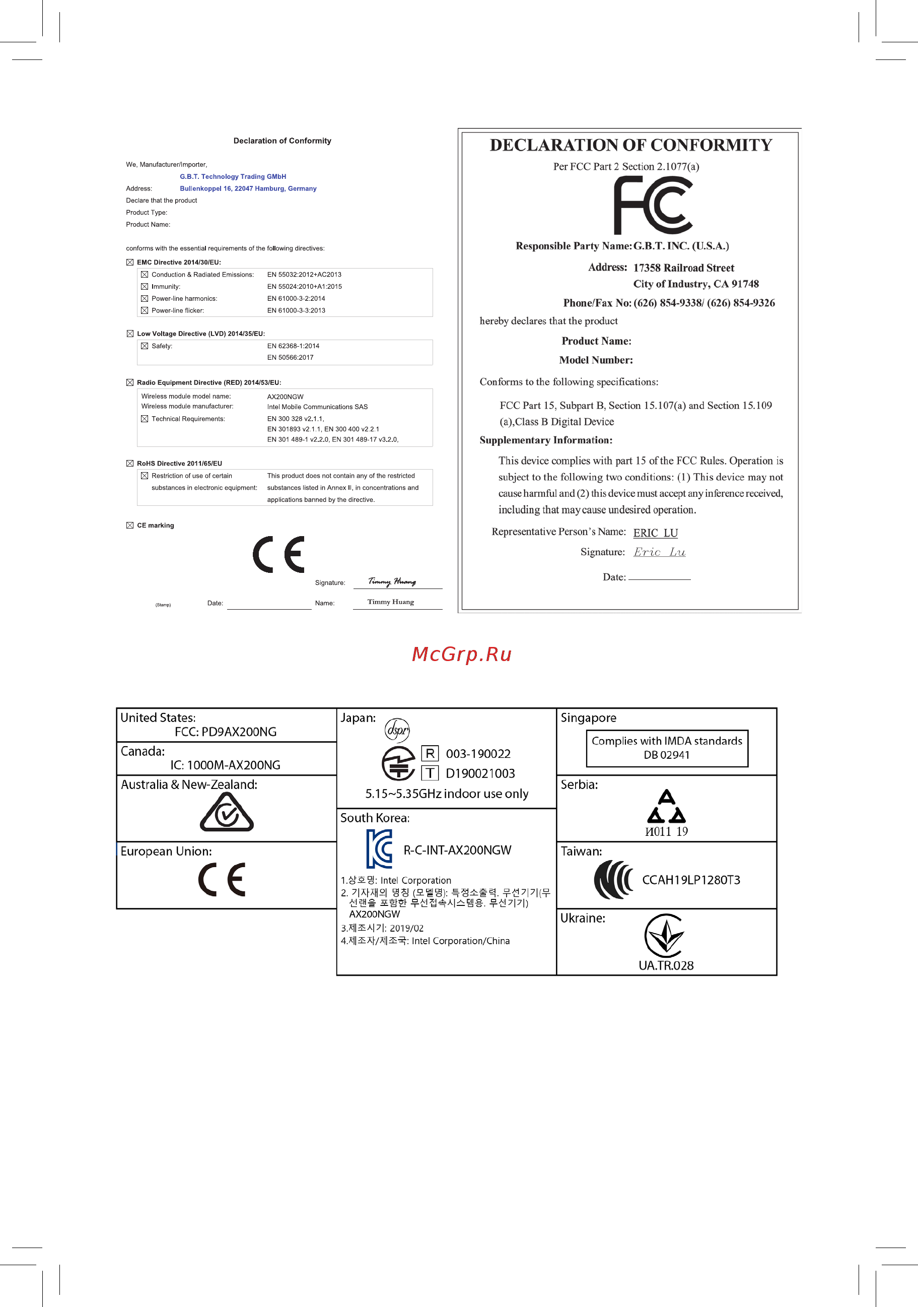 Gigabyte TRX40 DESIGNARE (rev. 1.0) [2/112] Wireless module country approvals