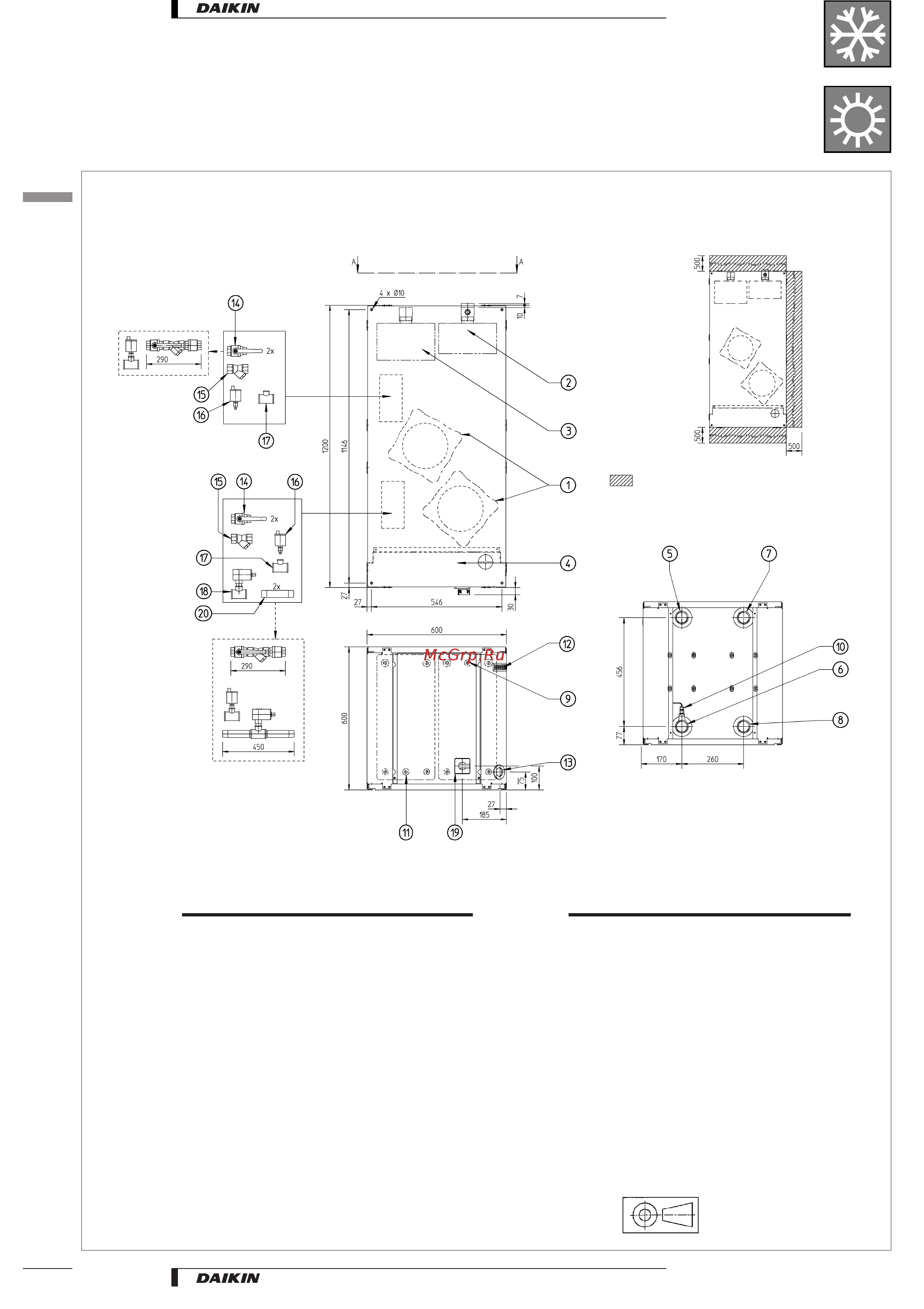 Daikin EUW64HZW [26/49] Dimensional drawings