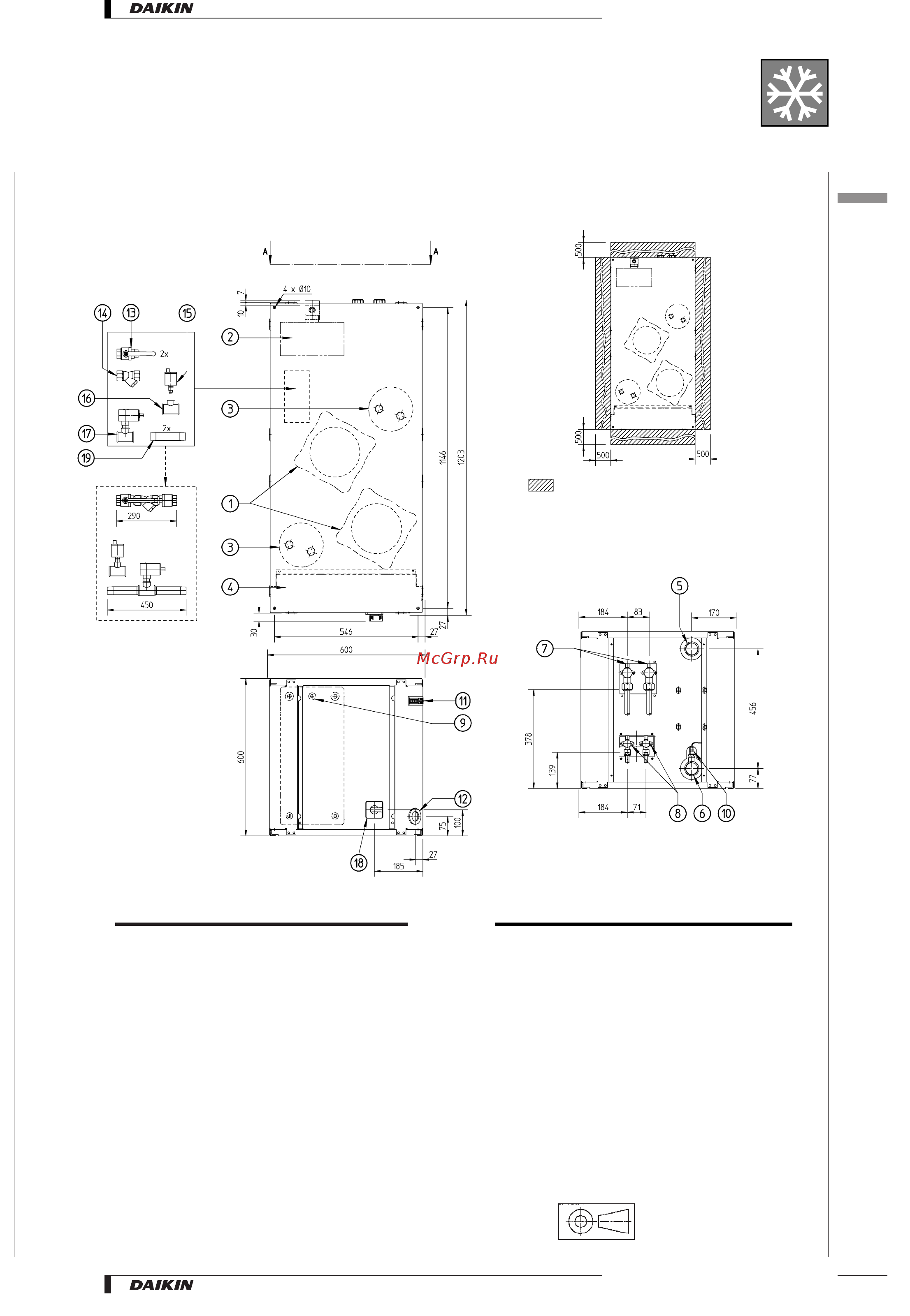 Daikin EUWL12KZW [15/21] Dimensional drawings