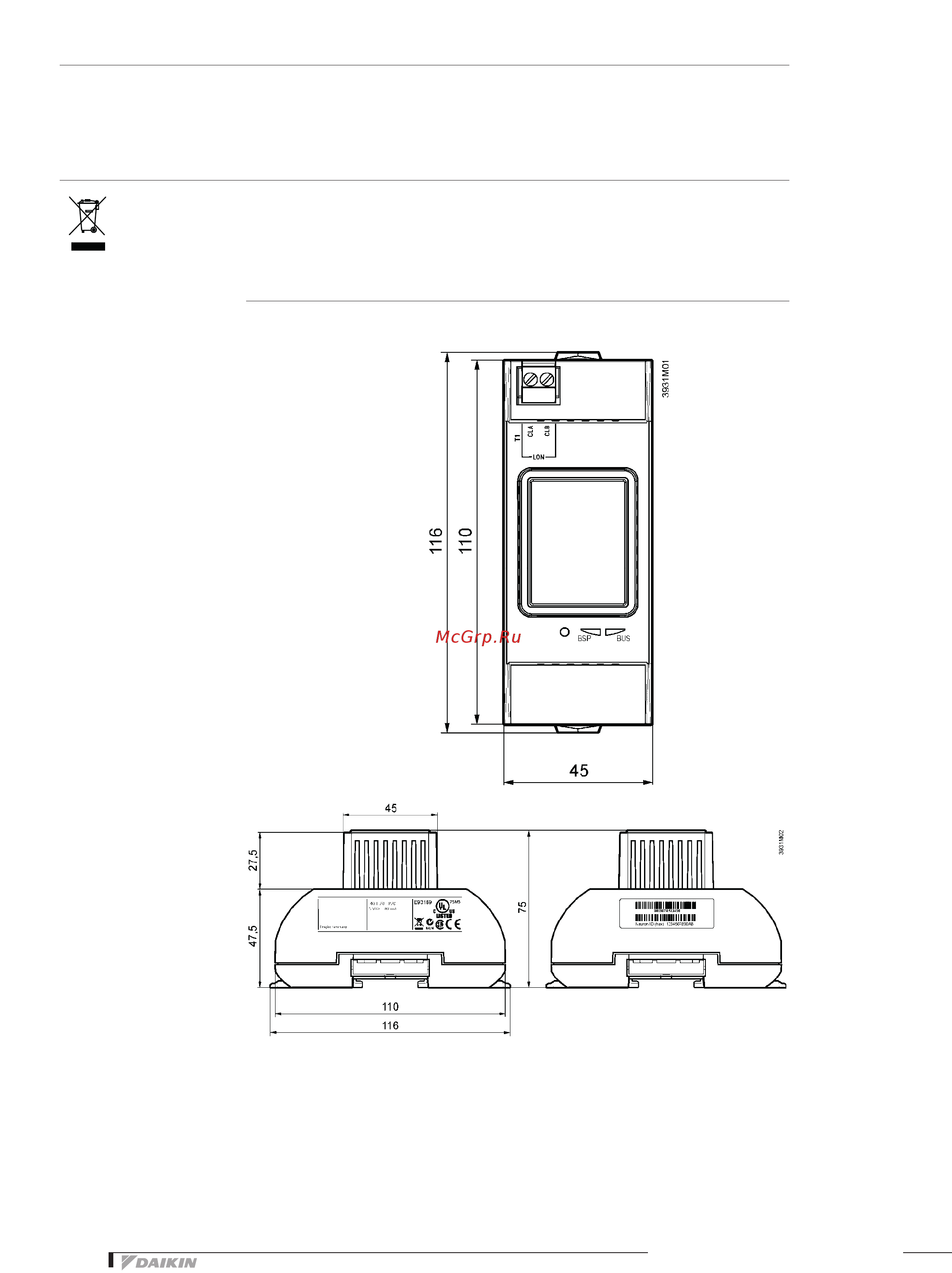 Daikin EKCMBACMSTP Технические данные онлайн [11/20] 530266