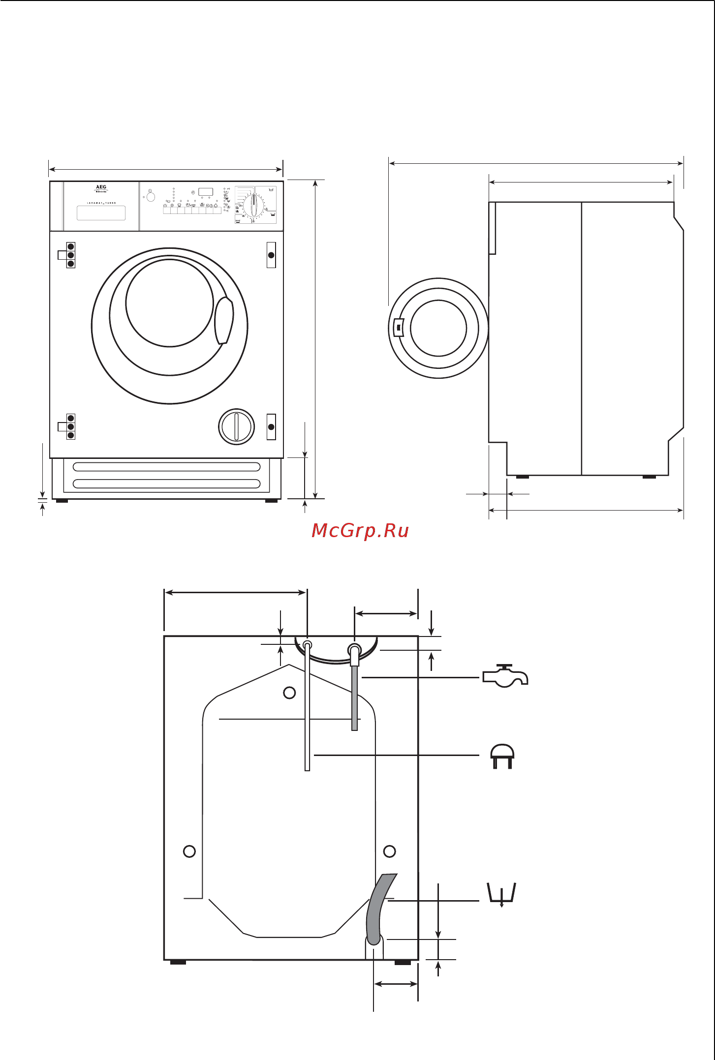AEG LAVAMAT TURBO 14710 VIT [45/52] Габаритные размеры прибора