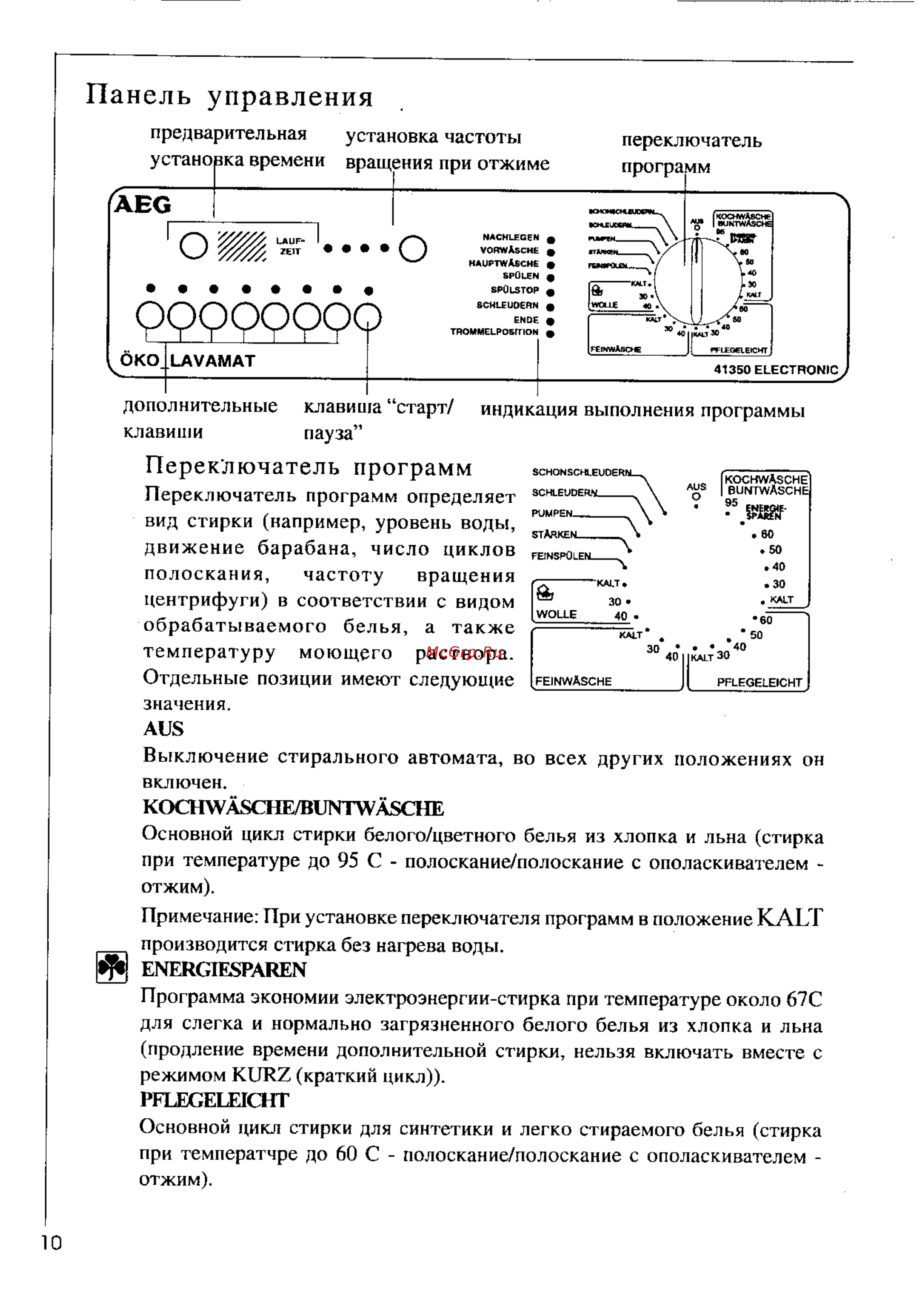 AEG OKO LAVAMAT 41350 [10/41] Панель управления