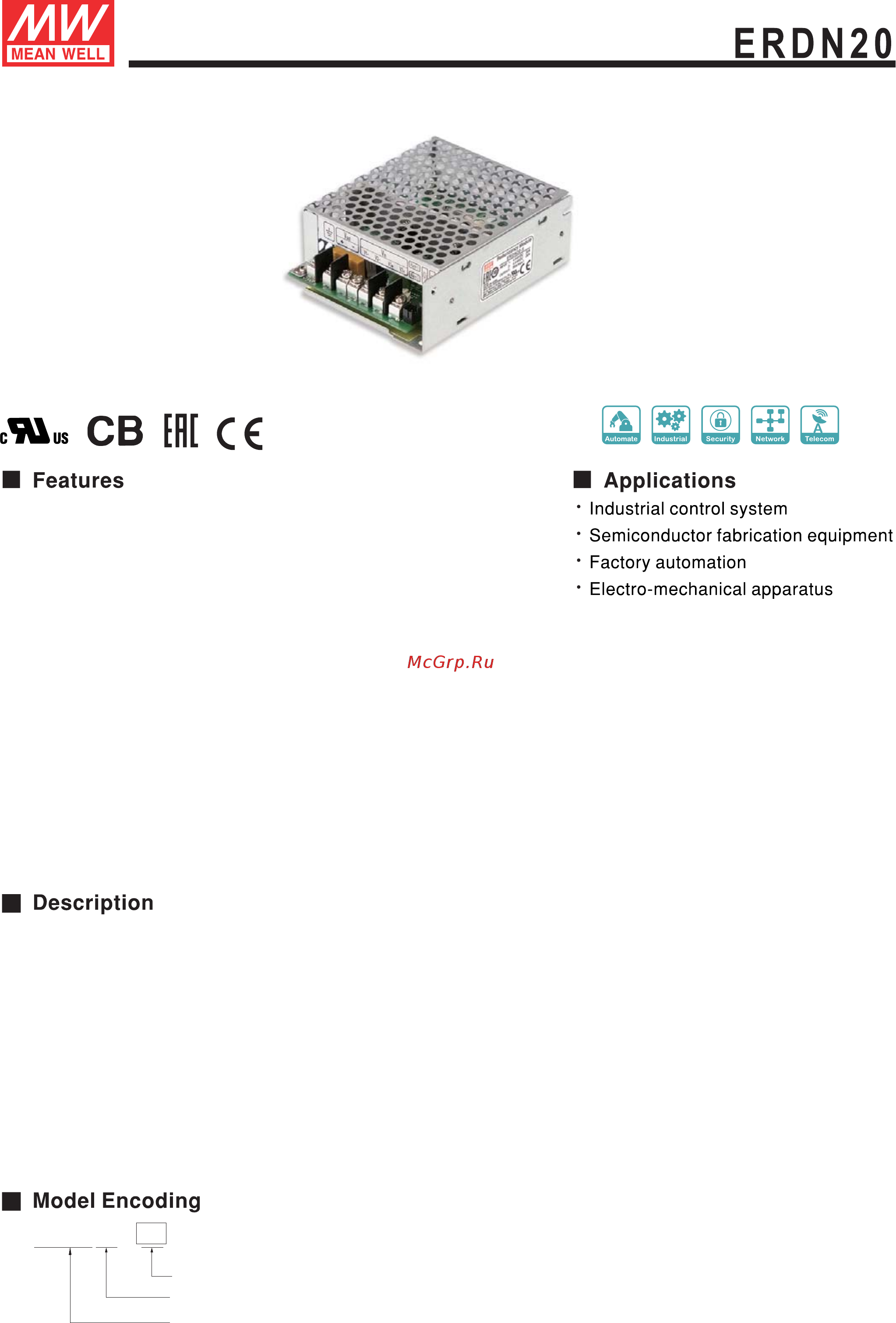MEAN WELL ERDN20-24 Data Sheet онлайн