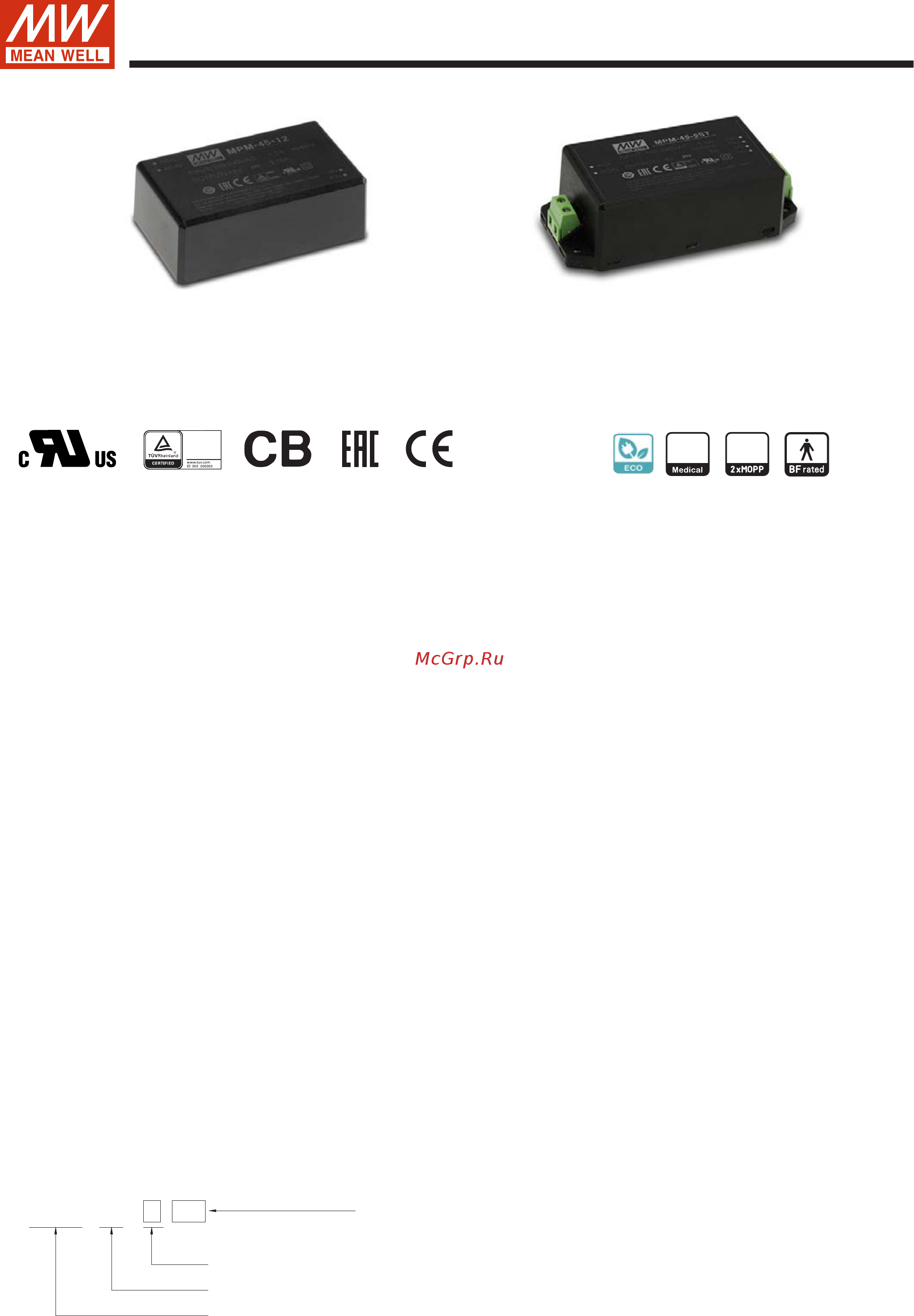 MEAN WELL MPM-45-12 Data Sheet онлайн