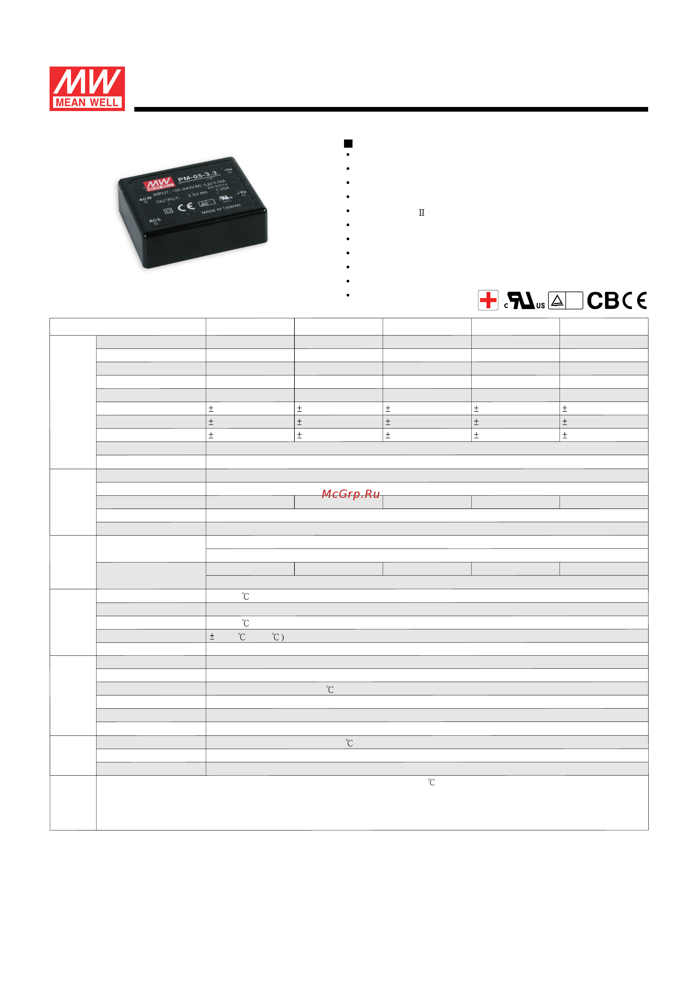 MEAN WELL PM-05-5 Data Sheet онлайн
