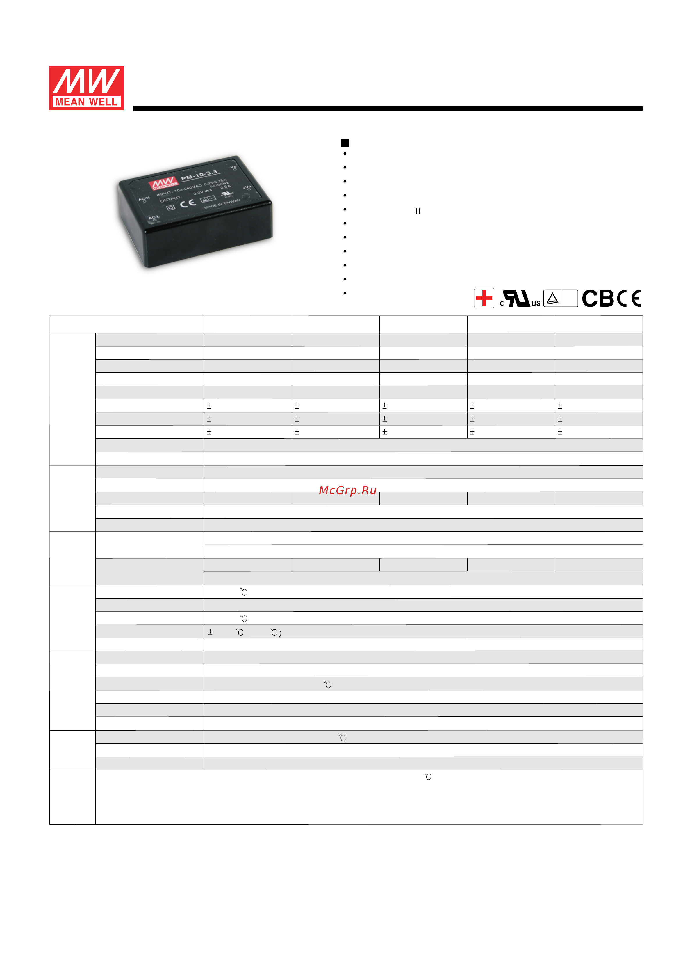 MEAN WELL PM-10-3.3 Data Sheet онлайн