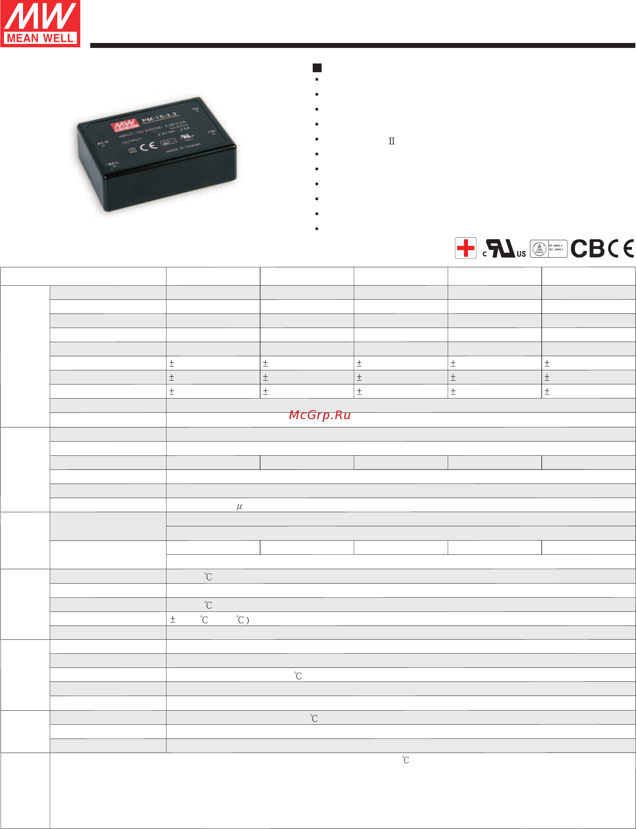 MEAN WELL PM-15-3.3 Data Sheet онлайн