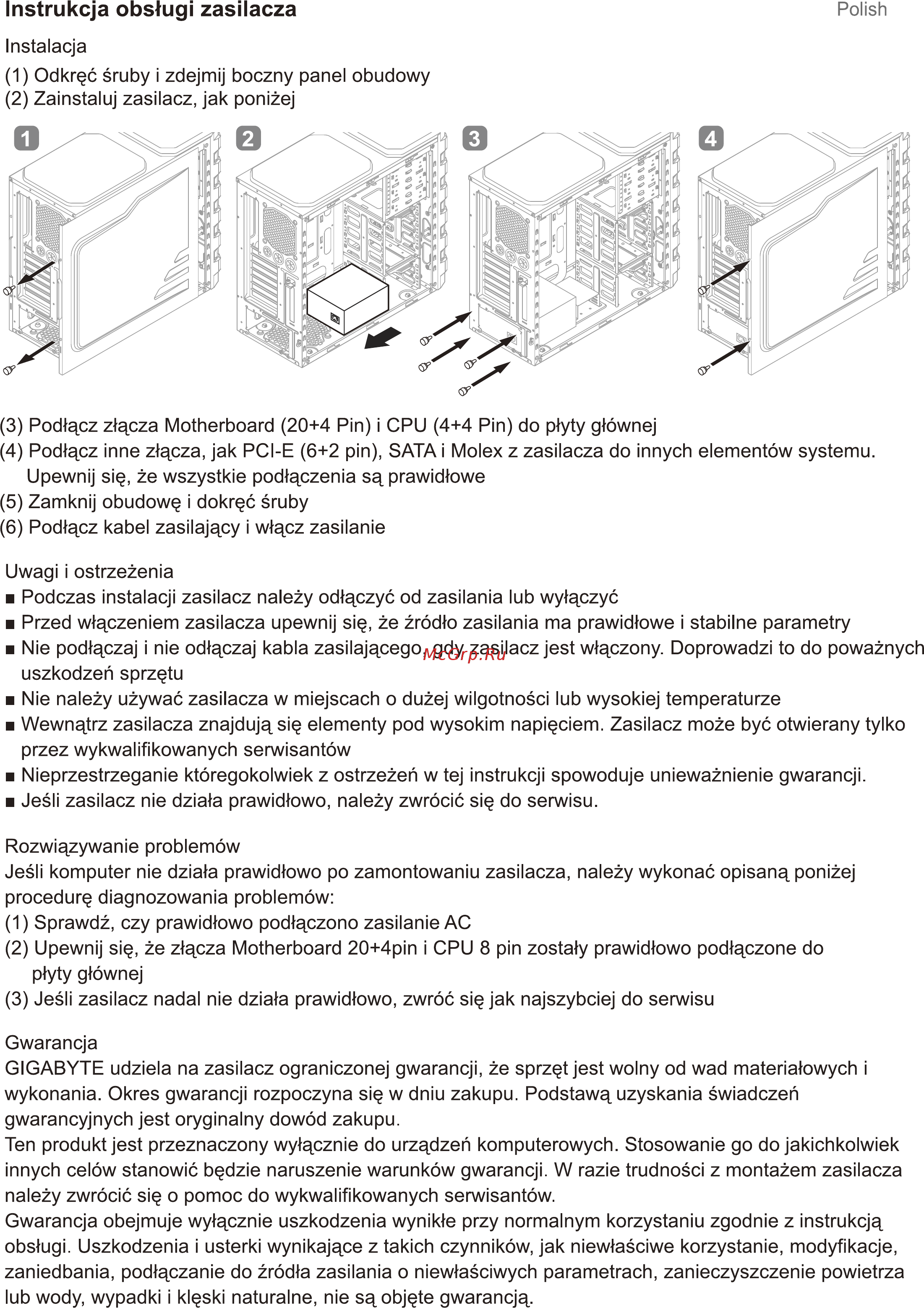 Gigabyte PW400 [11/15] Instrukcja obslugi zasilacza