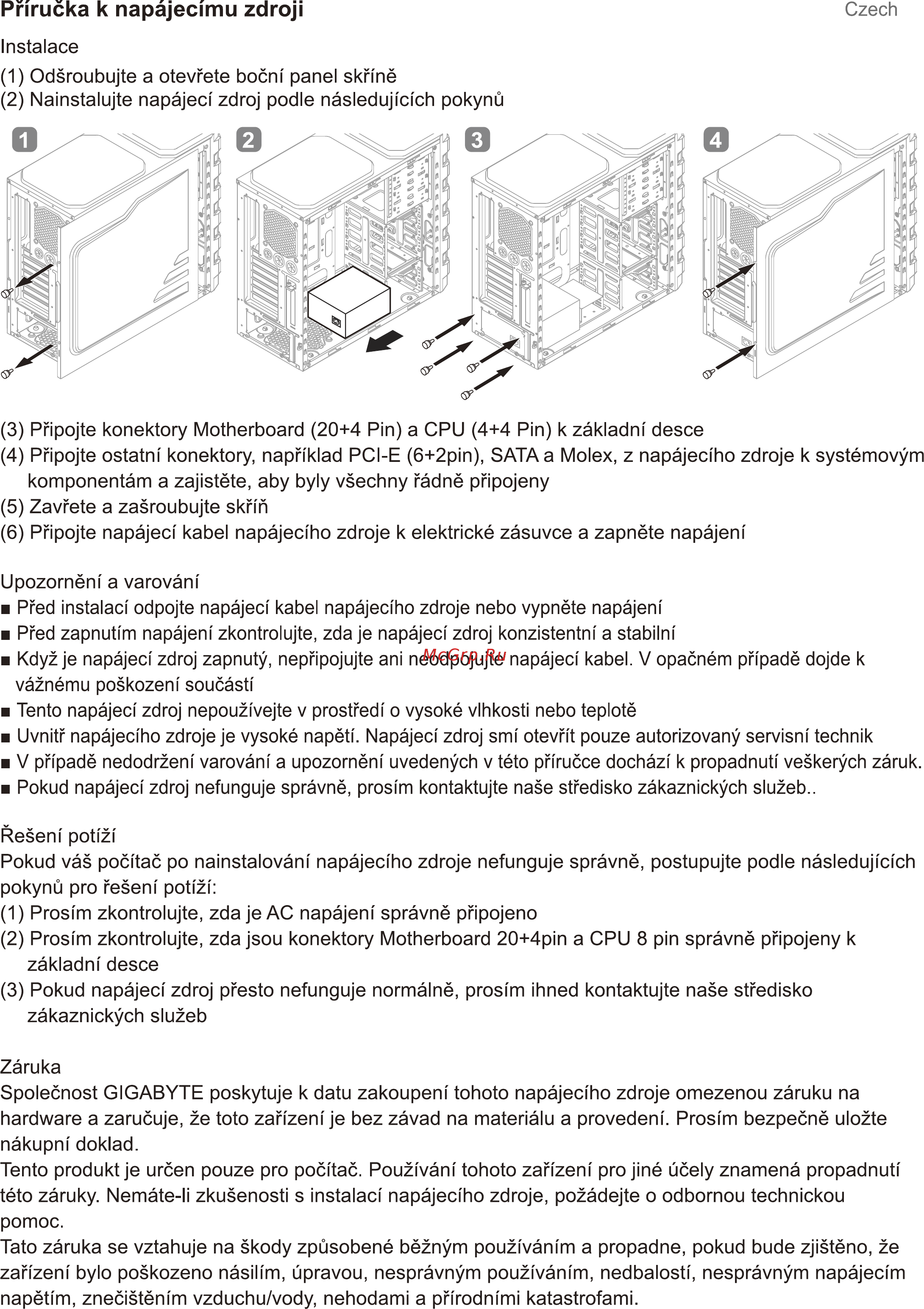 Gigabyte XP1200M [12/15] Prirucka k napajecimu zdroji