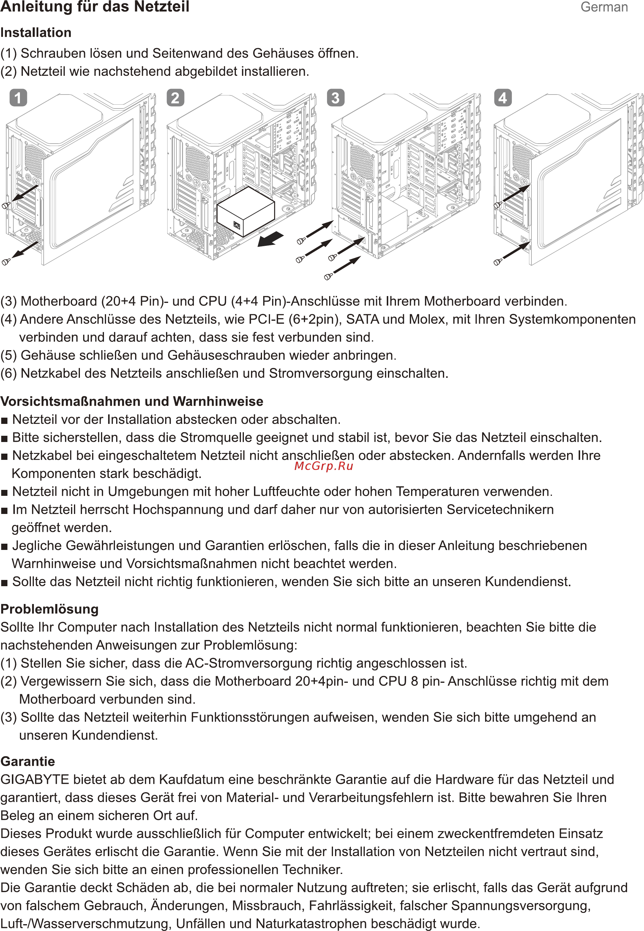 Gigabyte PW400 [3/15] Anleitung für das netzteil