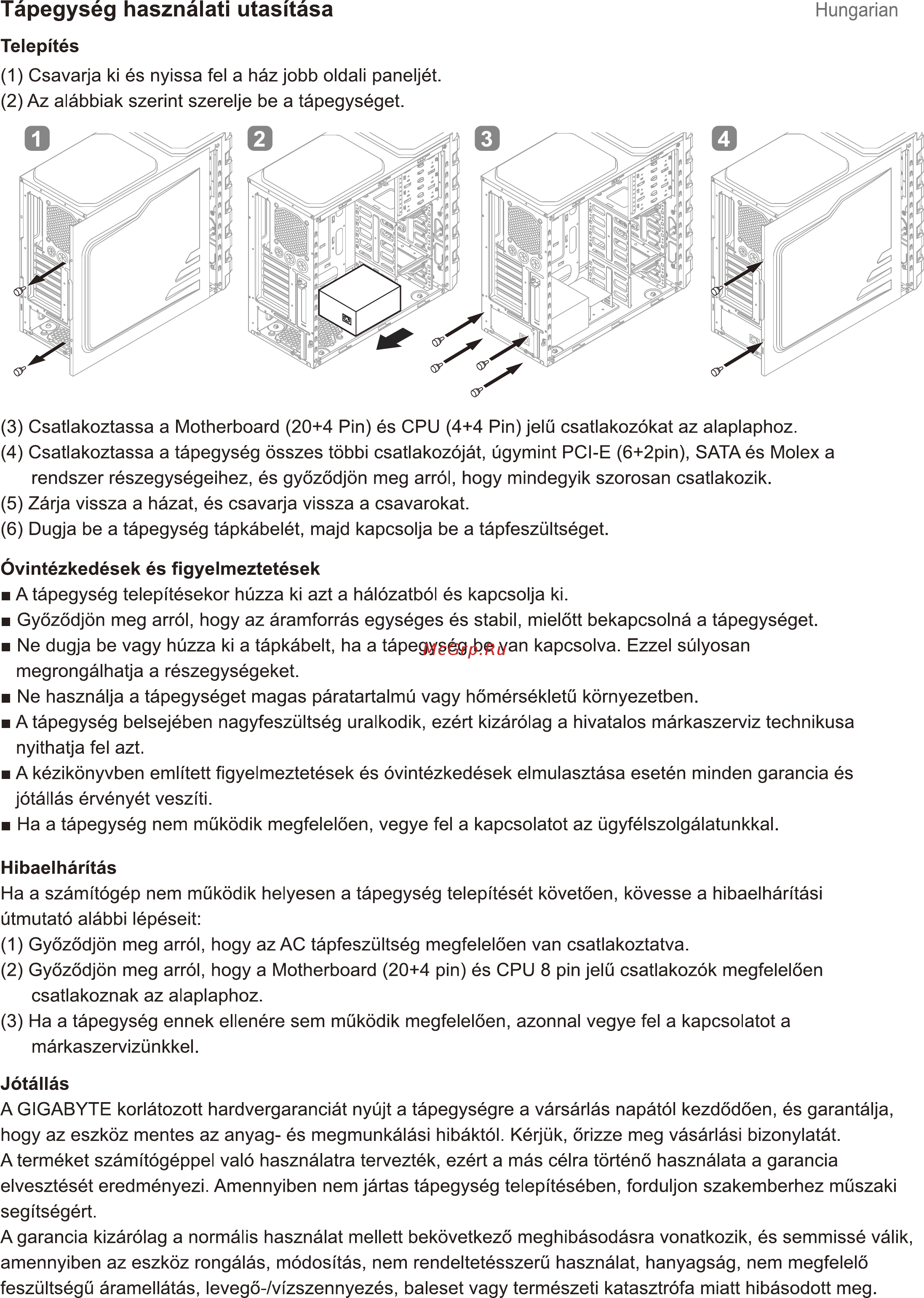 Gigabyte PW400 [6/15] Tápegység használati utasítása