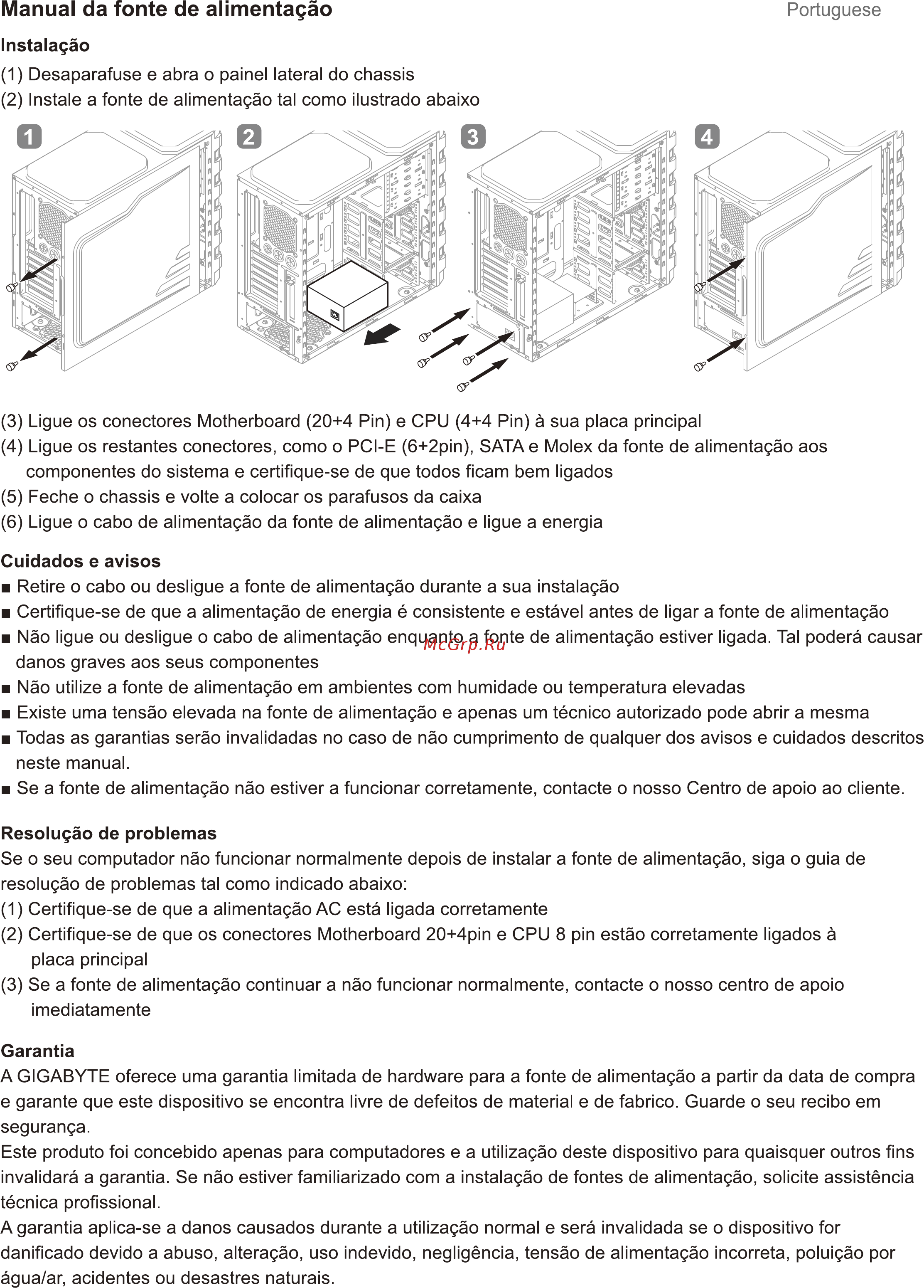 Gigabyte PW400 [7/15] Manual da fonte de alimentaçâo