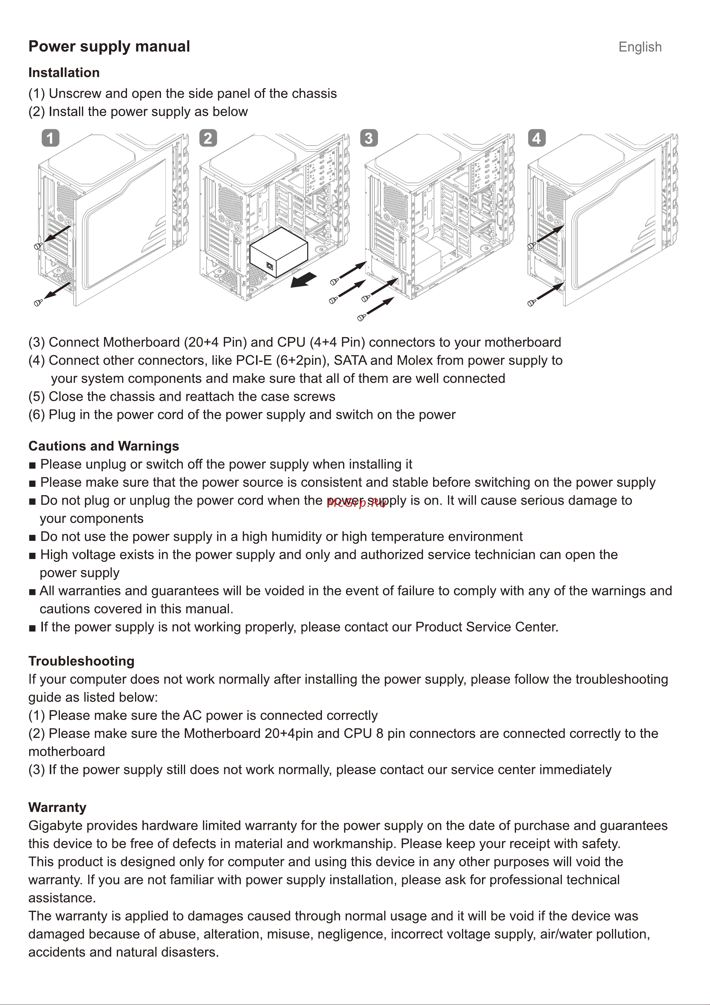 Gigabyte P850GM [2/15] Power supply manual